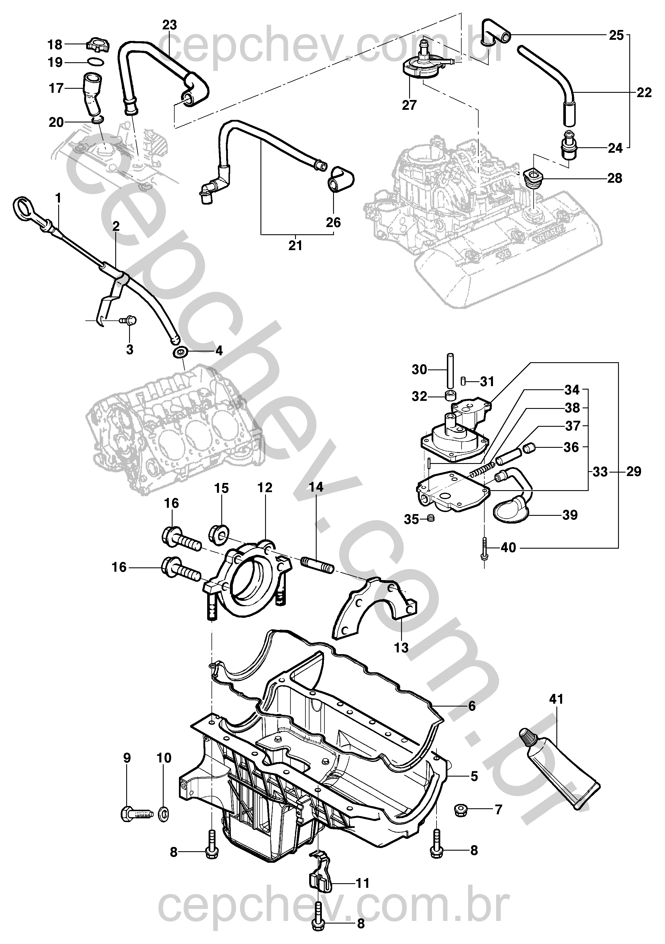 Sistema de lubrificação do motor L35/LG3/LW9 com bomba e cárter de óleo