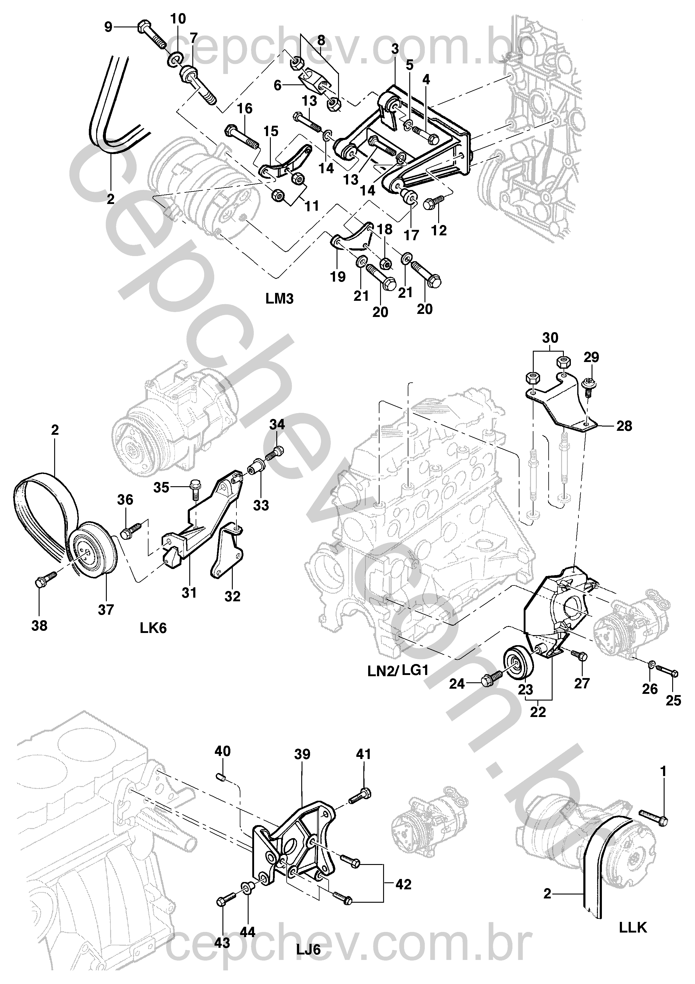 Montagem do compressor do ar-condicionado motor LK6/LJ6/LLK/LM3/LN2/LG1/LP8