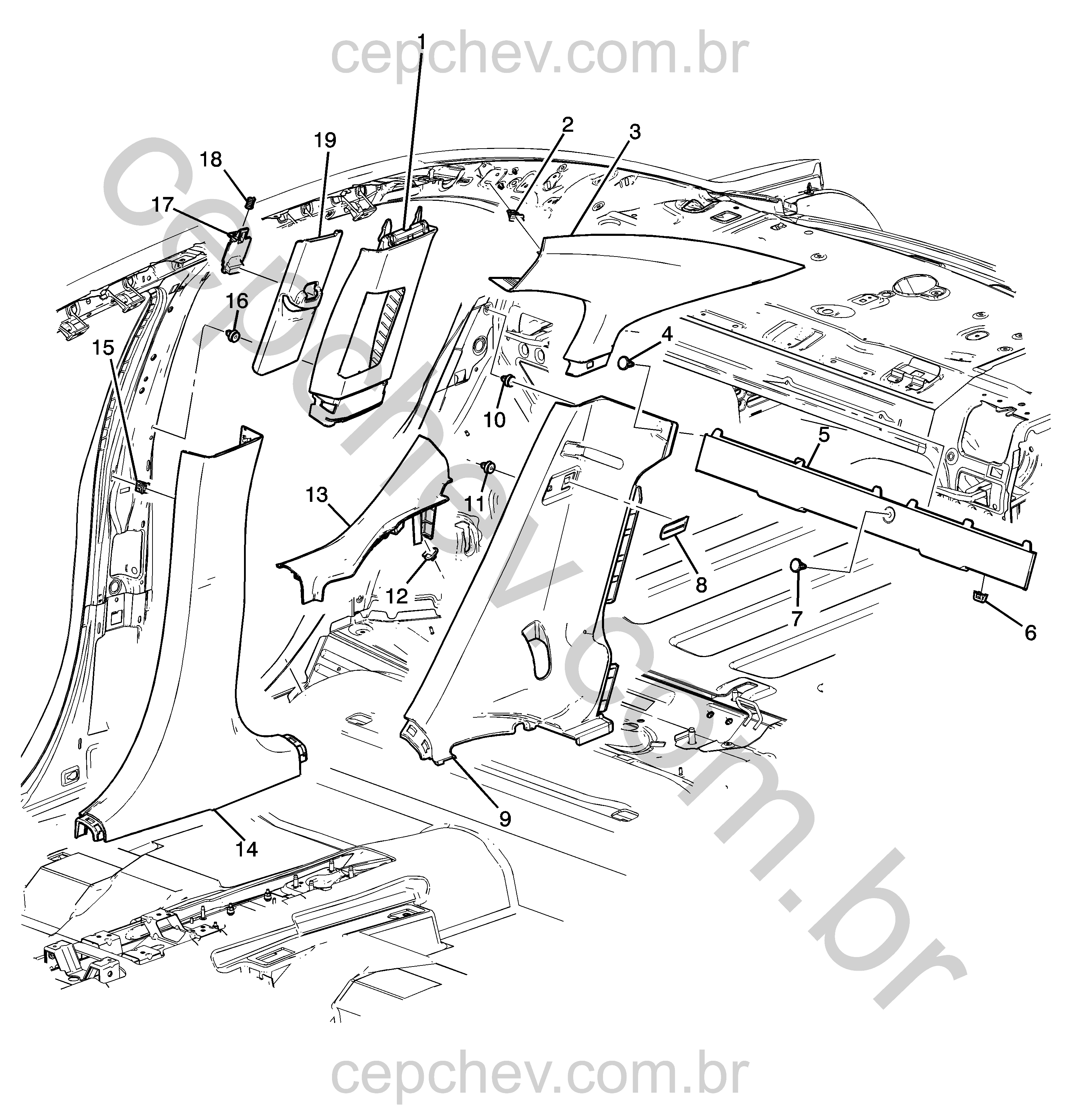Acabamento da coluna central e painel (2012–2013) com guias e molduras internas