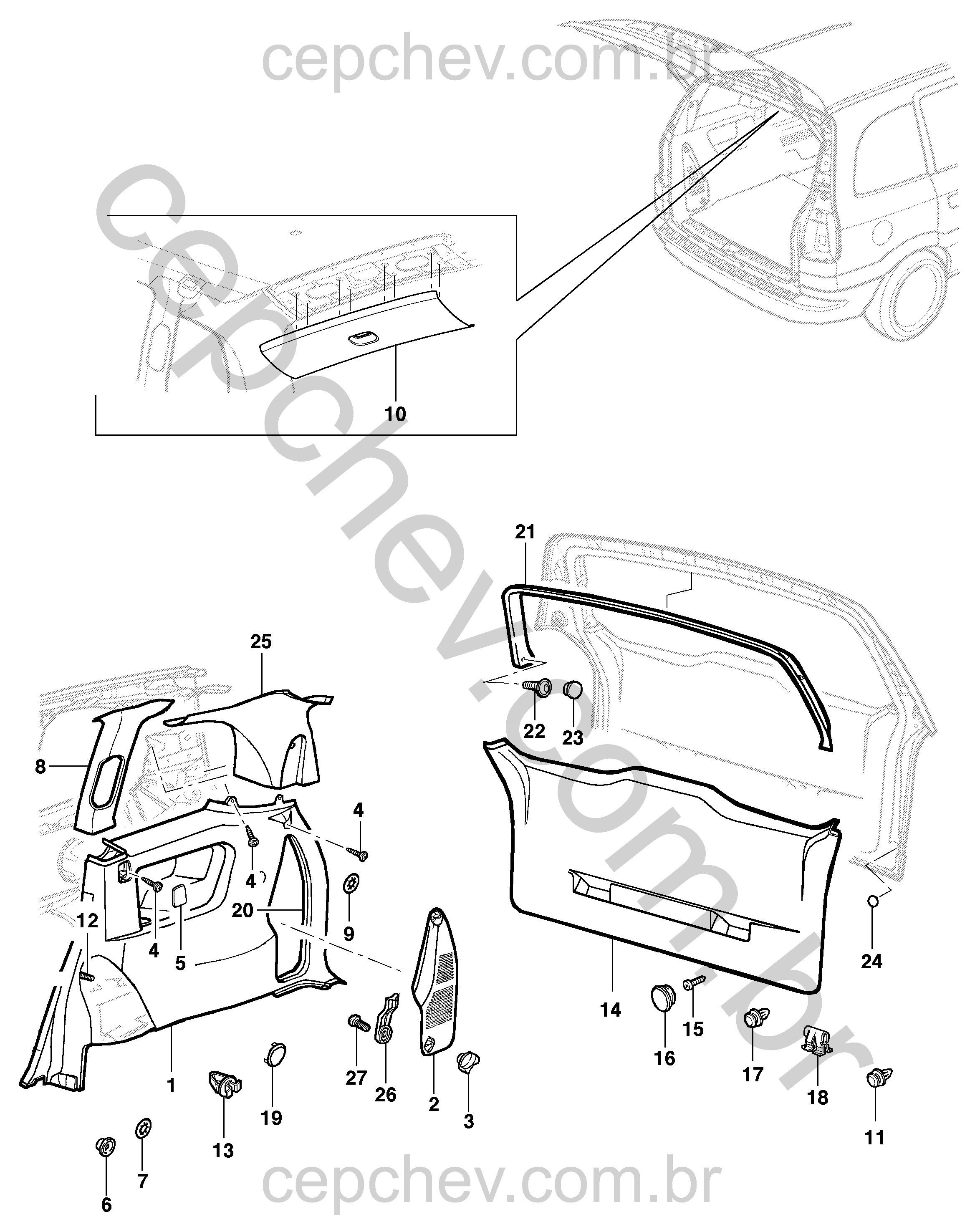 Painel de acabamento lateral e traseiro para Zafira