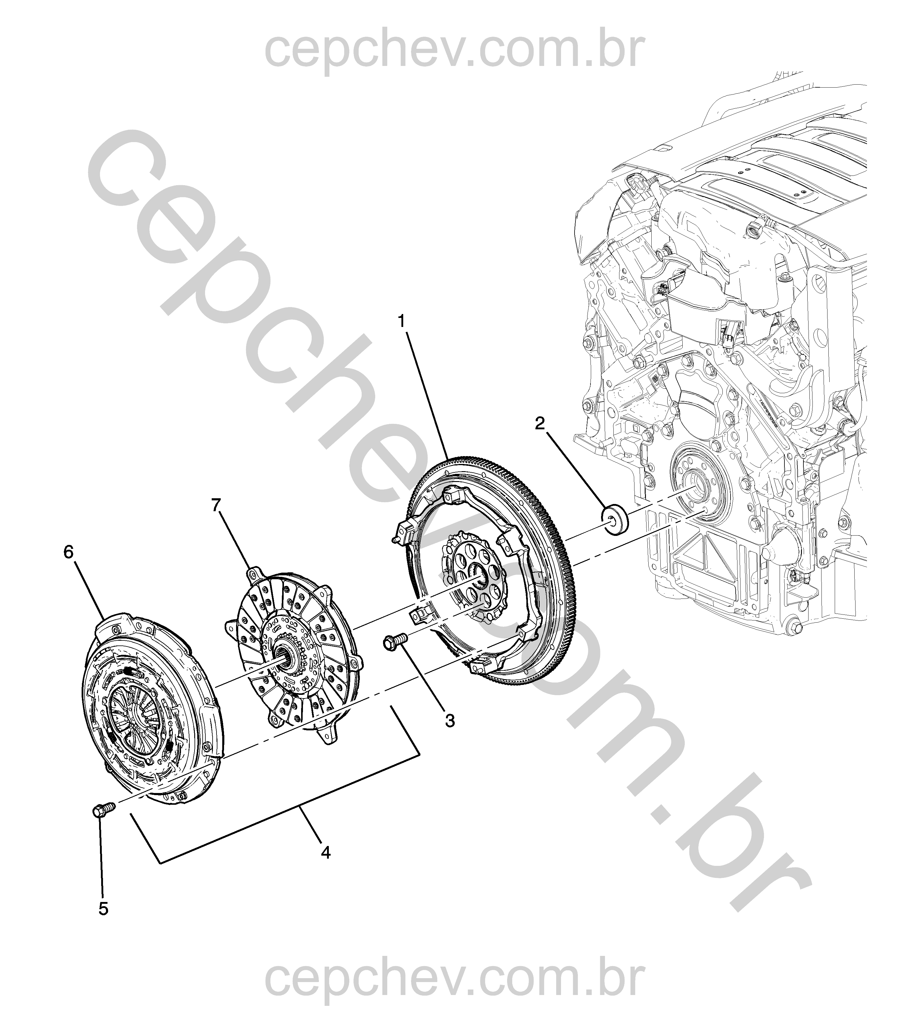 Embreagem manual LT1/6.2-7 com placa, pressão, rolamento e volante