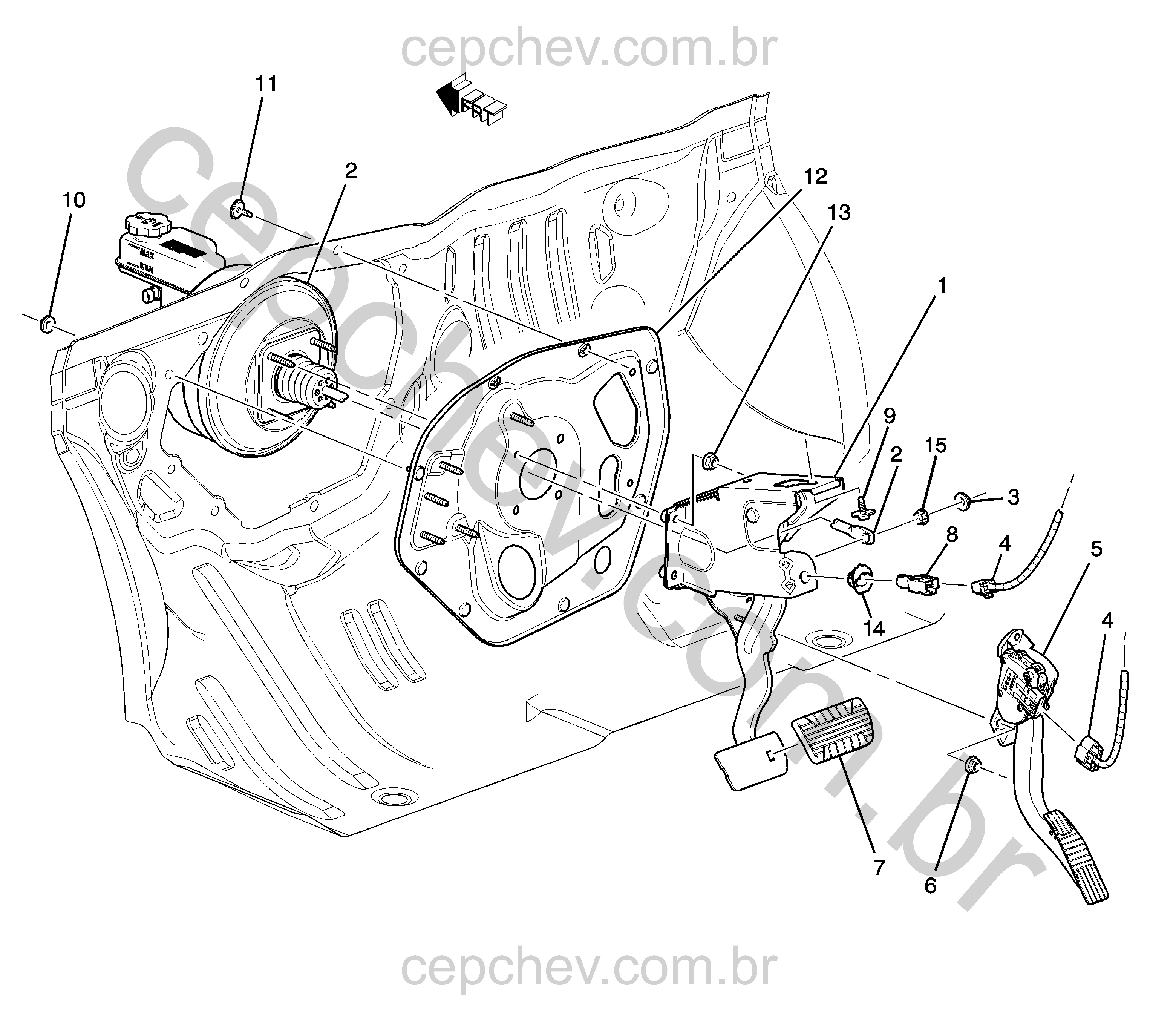 Pedal de freio e componentes para transmissão automática ME7, MH2, MH4, MN5
