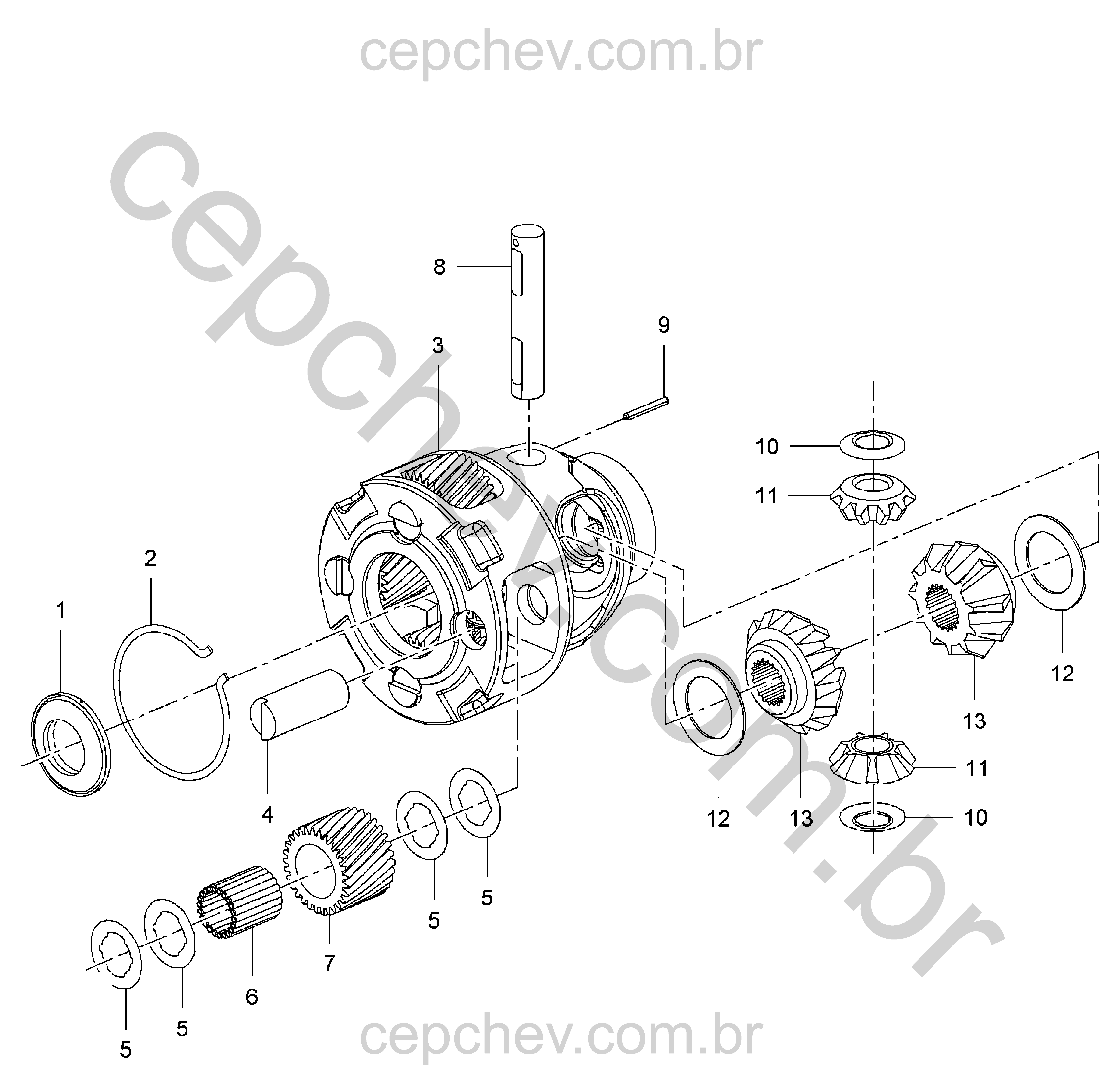 Transmissão automática e diferencial dianteiro (mm1) com peças de suporte e rolamento