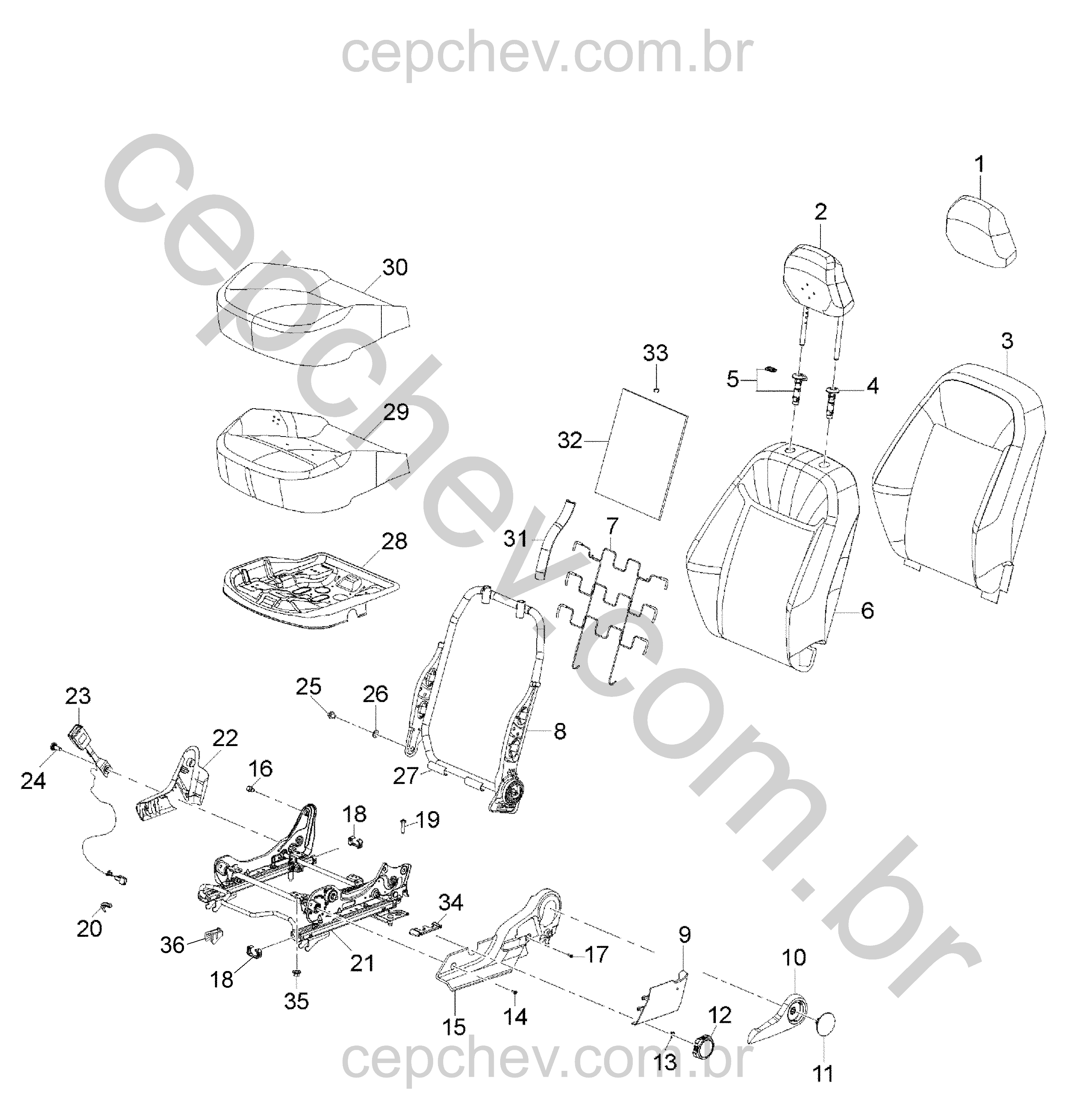 Conjunto banco motorista com almofada, encosto, capa e ajustes diversos