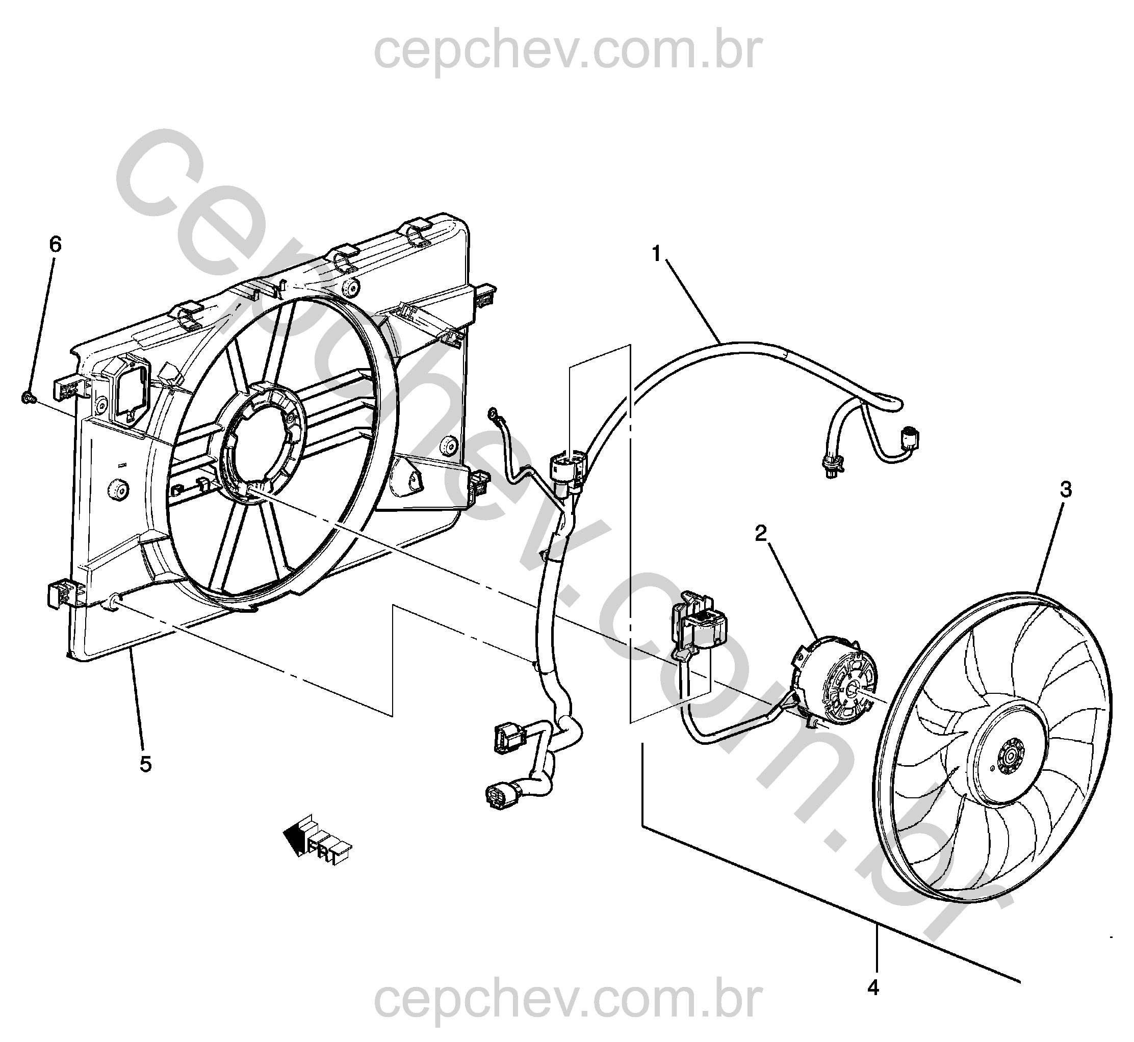 Ventoinha e defletor do sistema de arrefecimento do motor