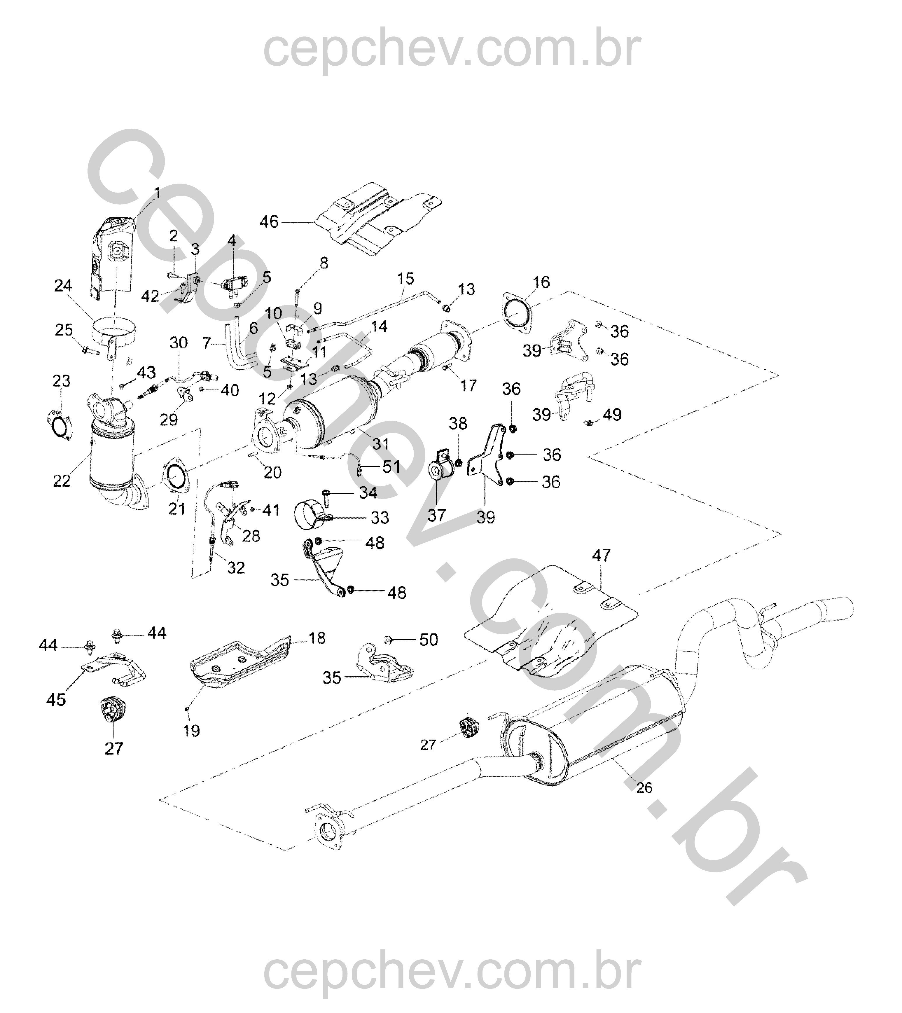 Sistema de escapamento diesel (LWN, NN7) com conversor catalítico e sensores