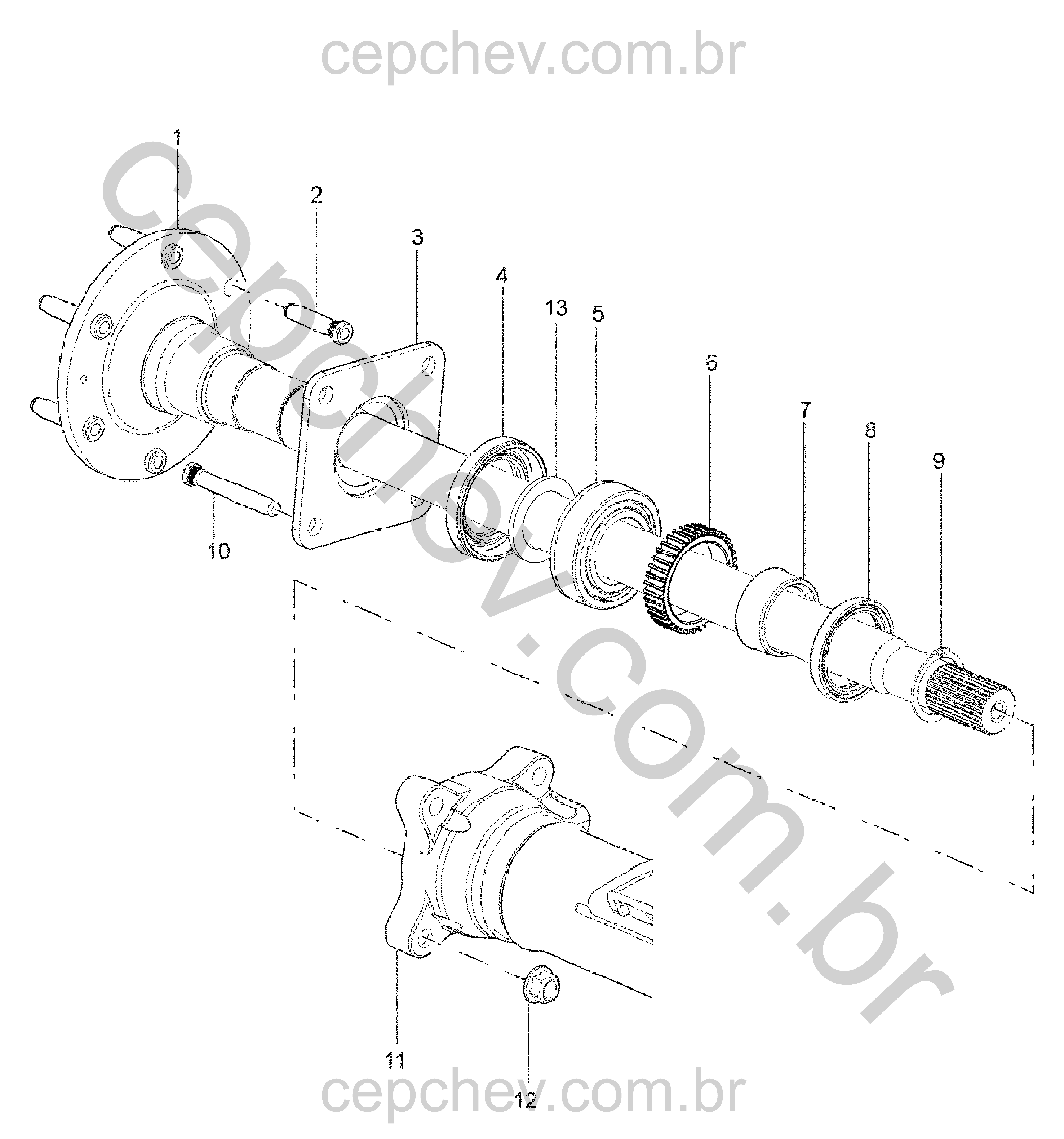Conjunto completo do eixo traseiro com rolamentos, retentores e freios (66,2 mm)