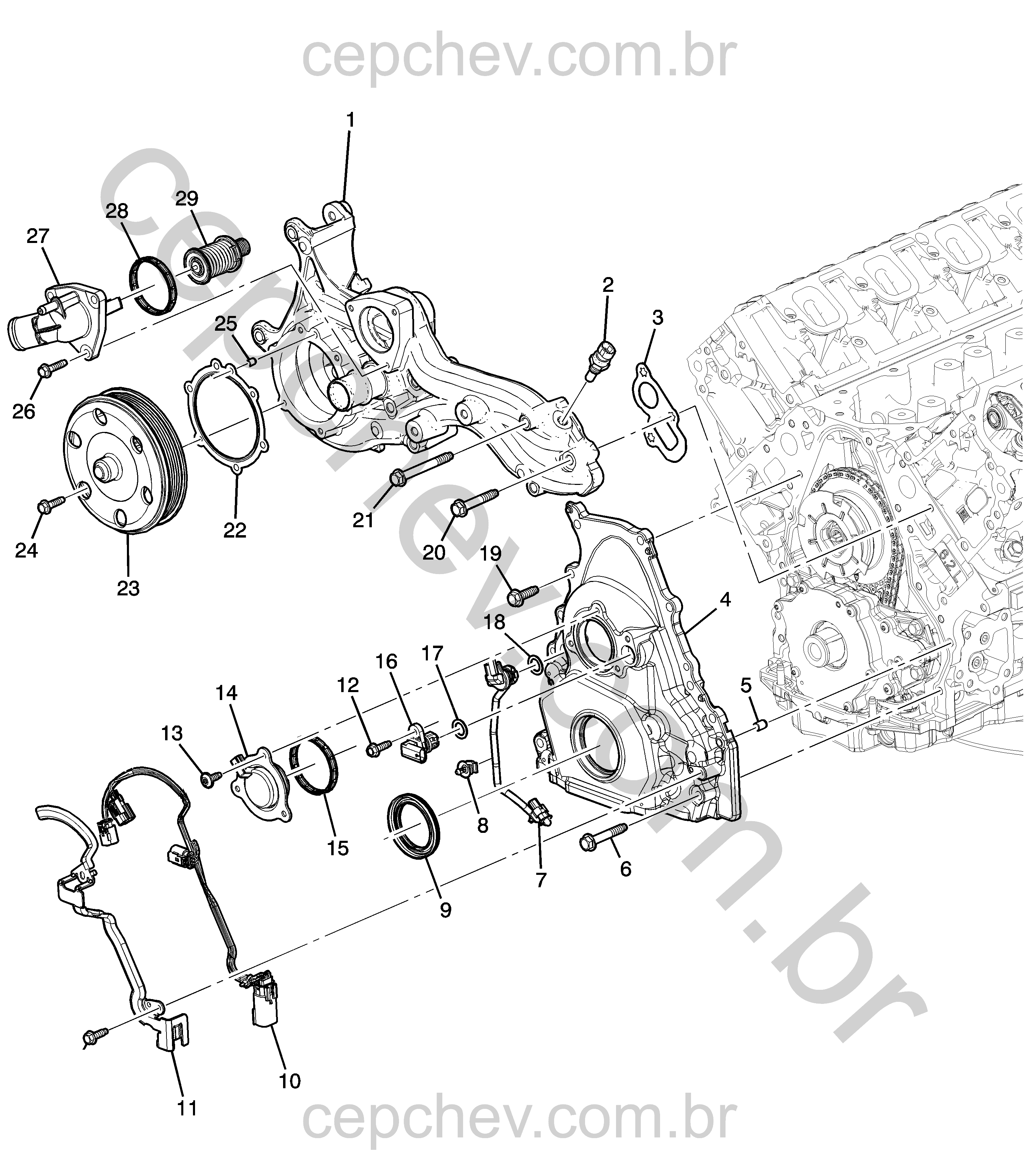 Tampa dianteira e sistema de arrefecimento motor 6.2L V8 (LT4/6,2-6)