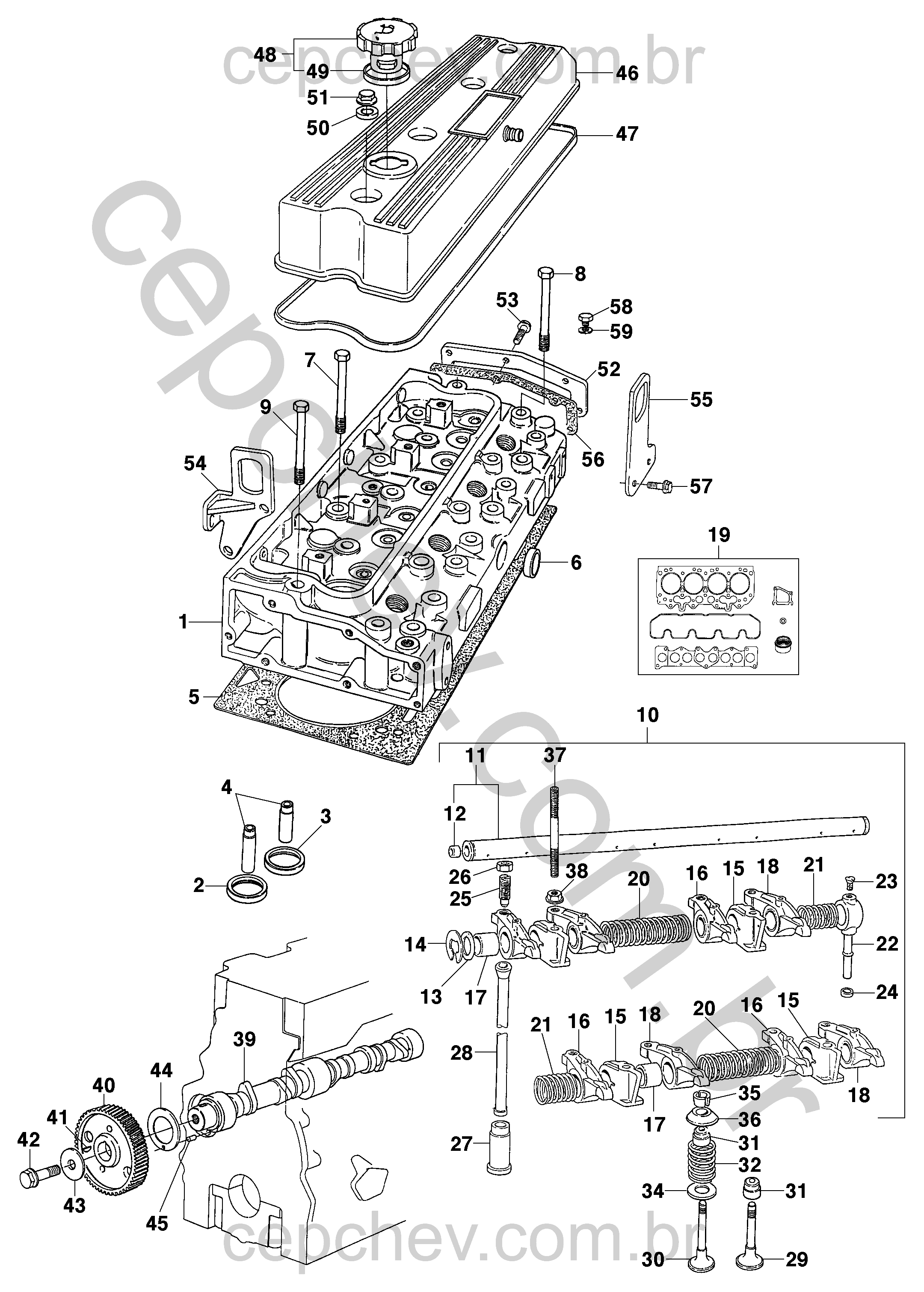 Cabeçote do motor diesel L4A Maxion com válvulas e componentes associados