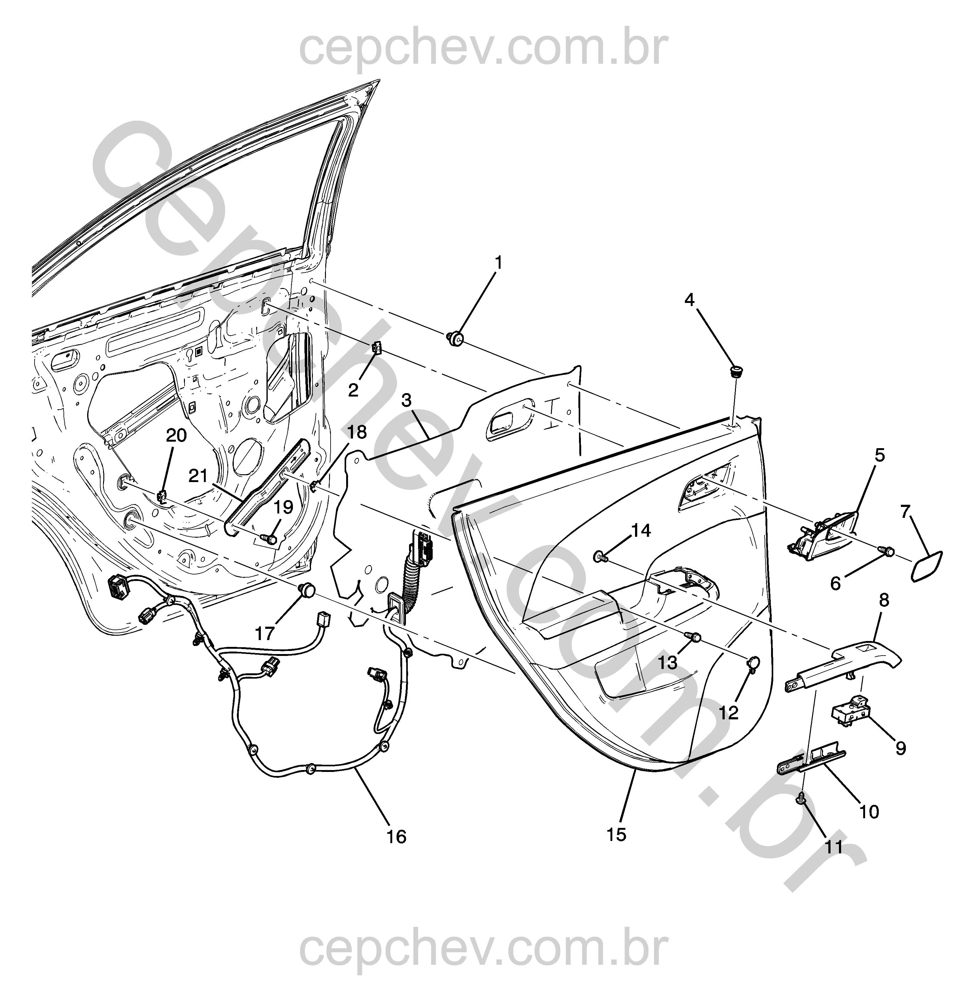 Acabamento e componentes da porta traseira lateral (2014)