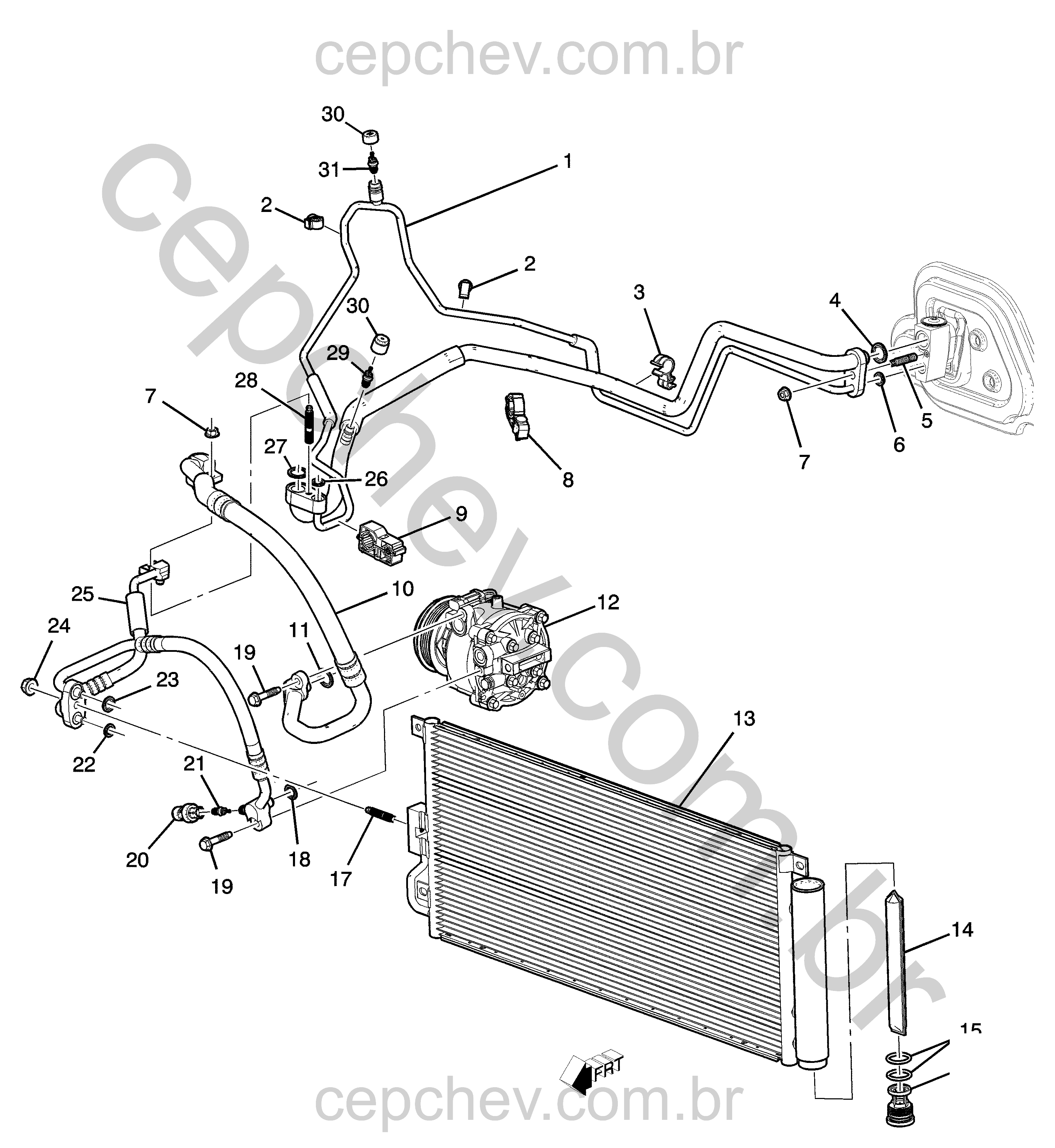 Sistema de refrigeração e componentes do ar-condicionado automotivo