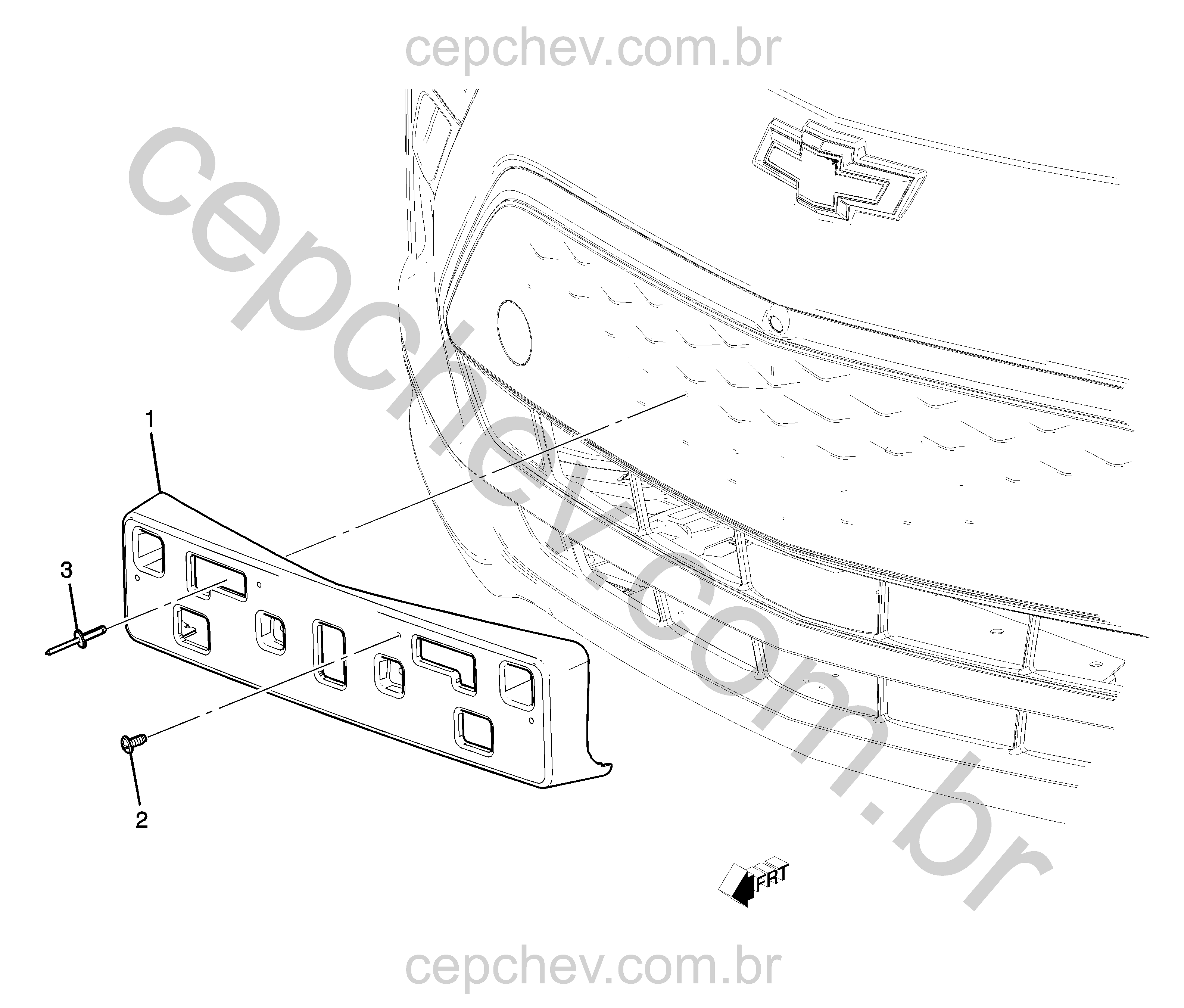 Fixação da placa dianteira (2022–2023) para mercados MAM e MAW