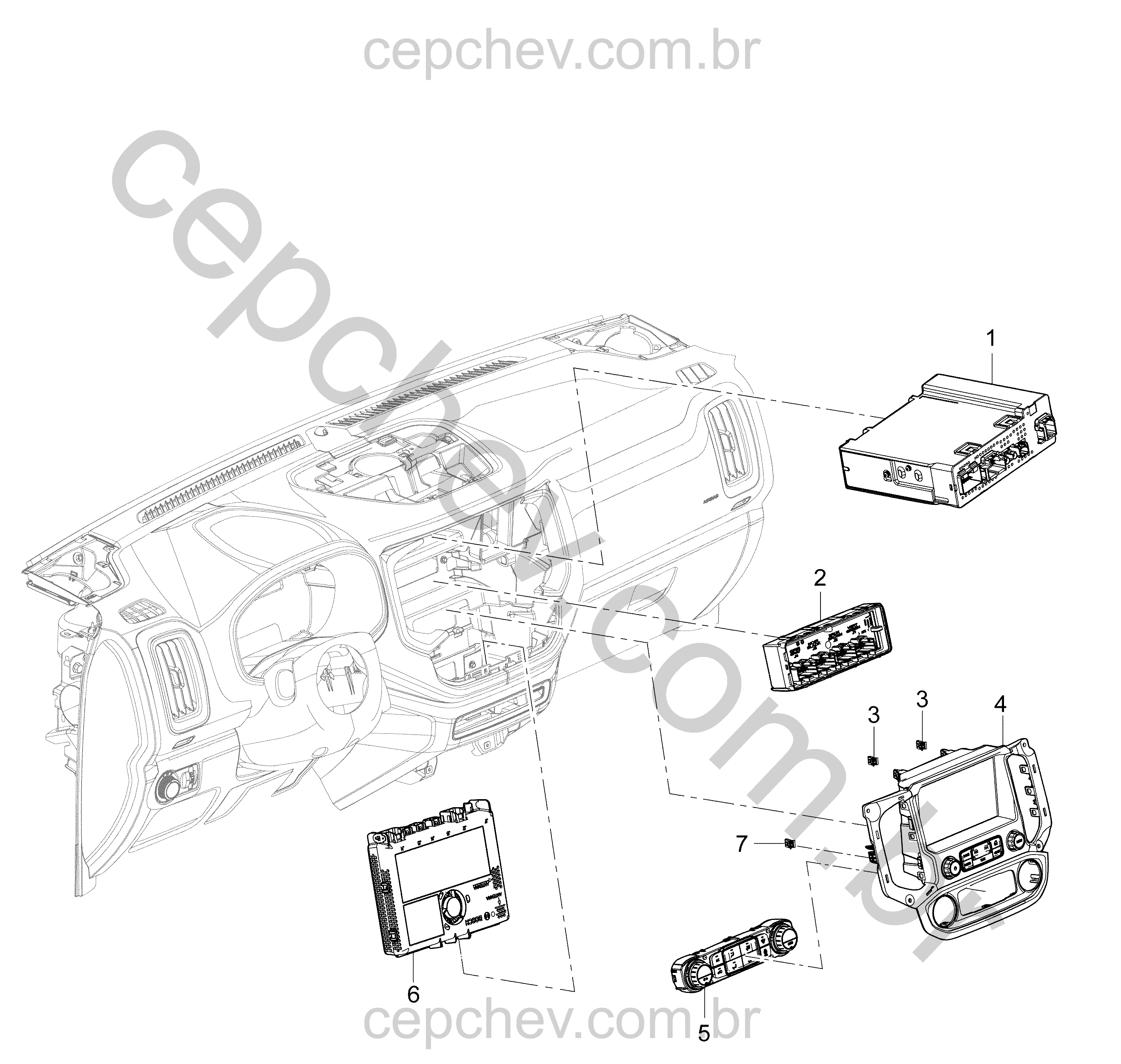 Conjunto rádio com controles, alto-falantes e interface do usuário (IOS, IOU)