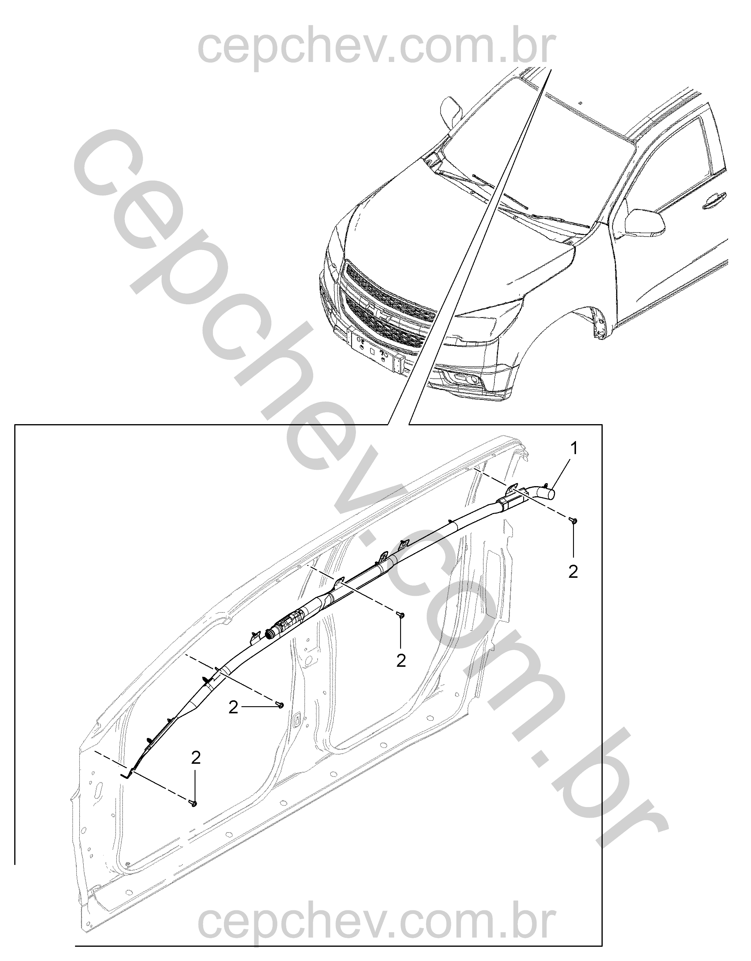 Sistema airbag do teto com trilhos e sensores de impacto lateral