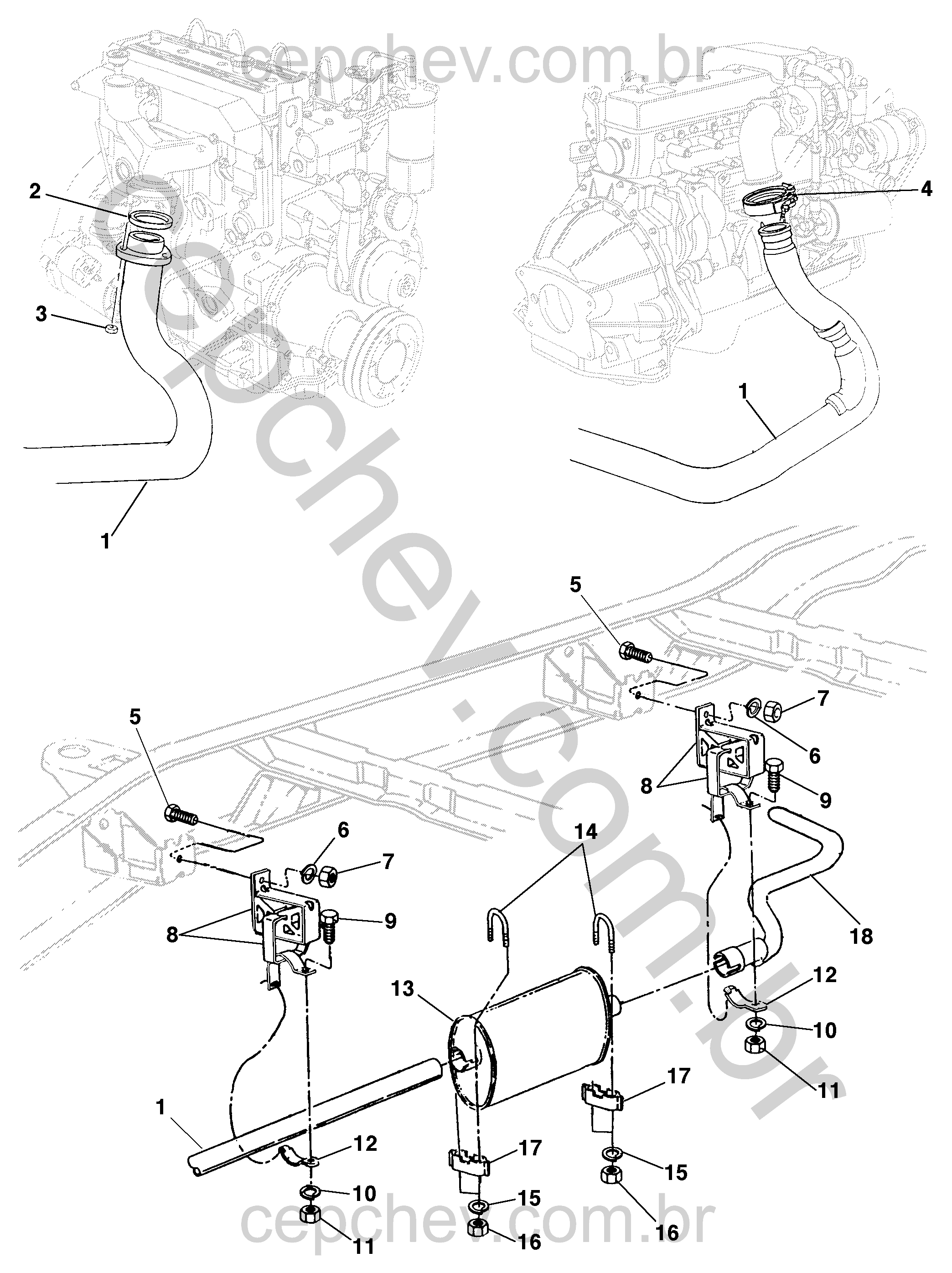 Sistema de escapamento completo para GMC 6100 e 6150