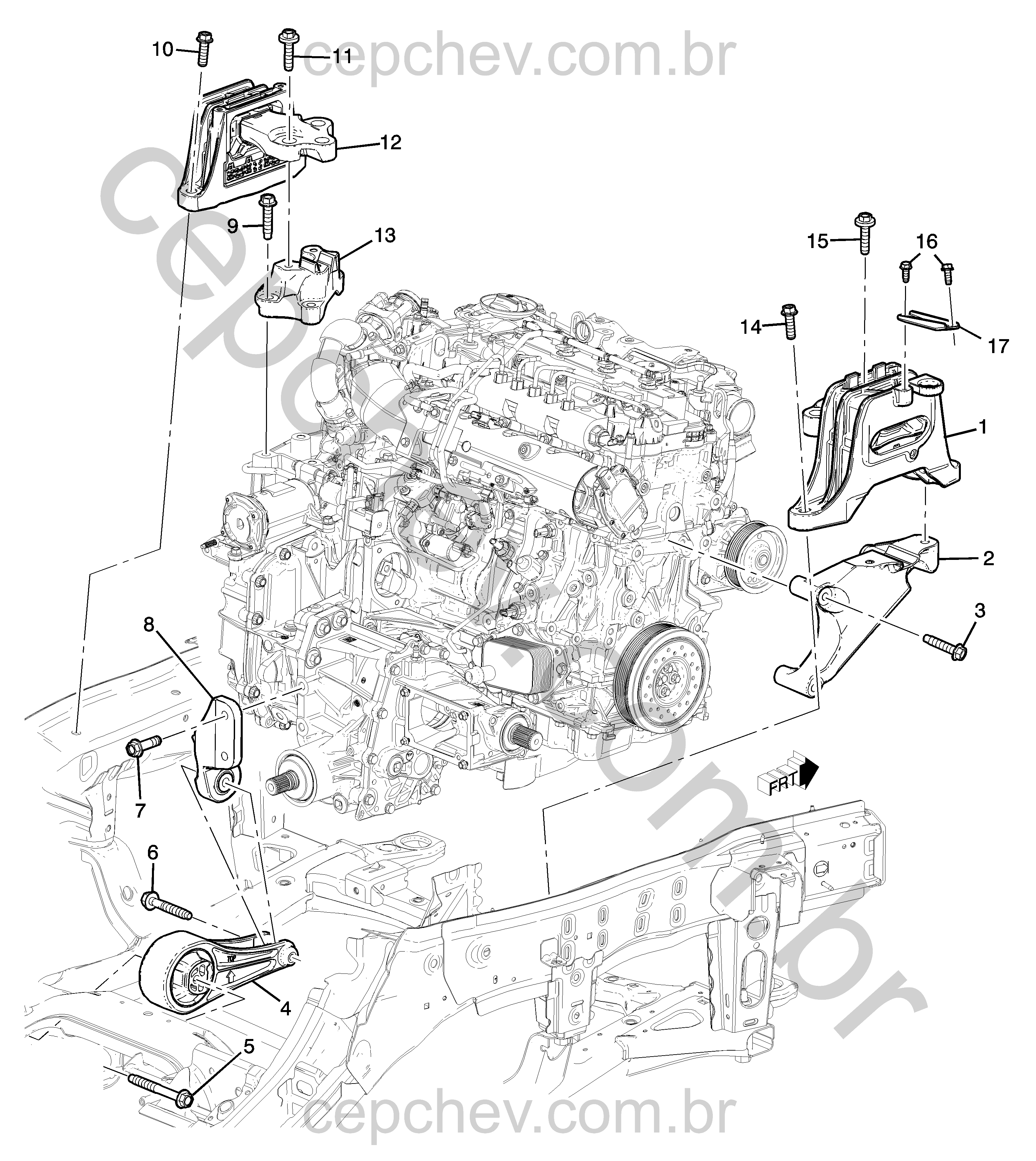 Montagem motor 1.5 automático (2020–2024) e suportes da transmissão