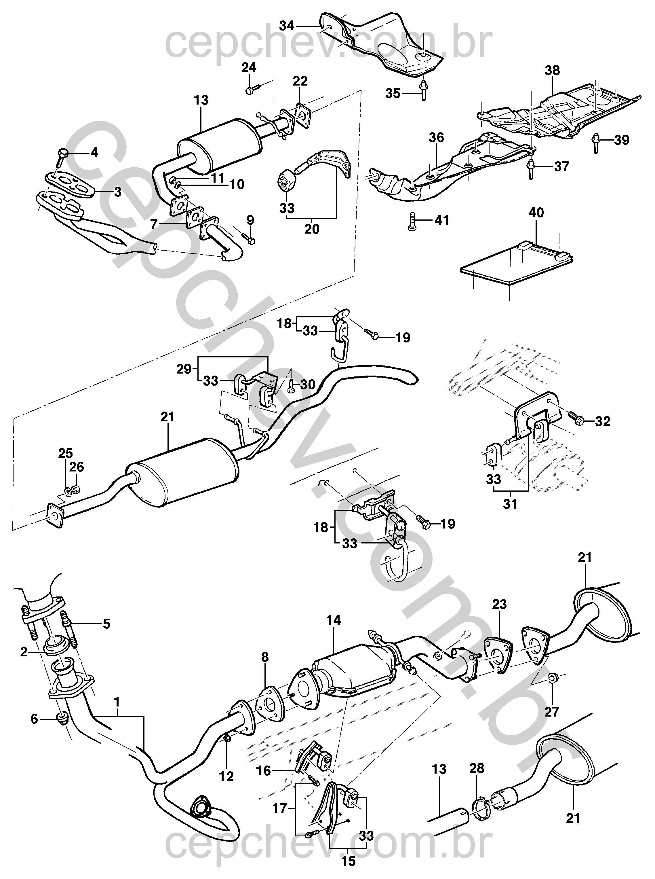 Escapamento e conversor catalítico para motor gasolina