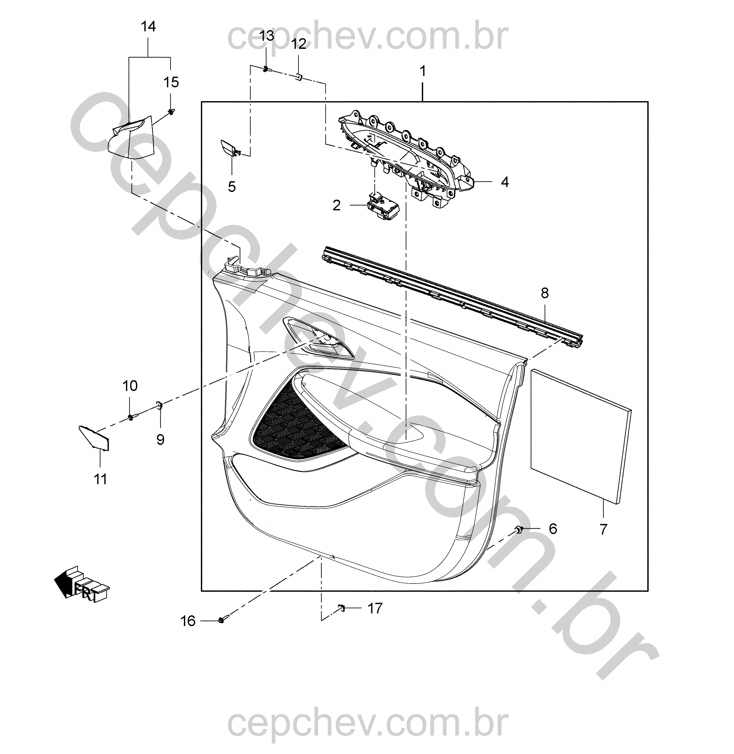 Adornos e componentes da porta dianteira passageiro e lateral dianteira LD