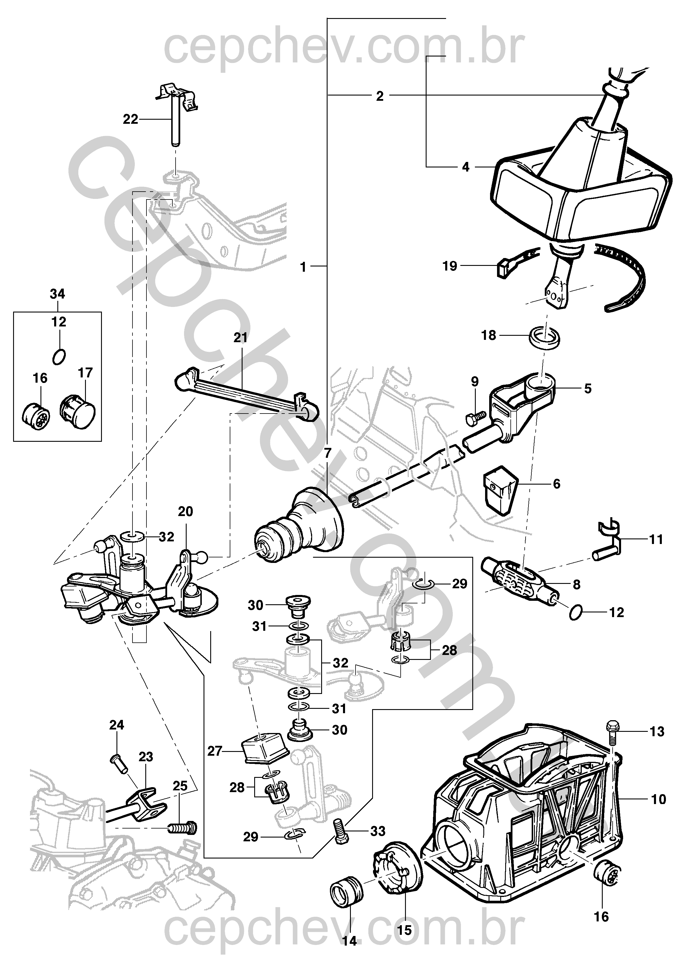 Alavanca e suporte do câmbio de transmissão manual