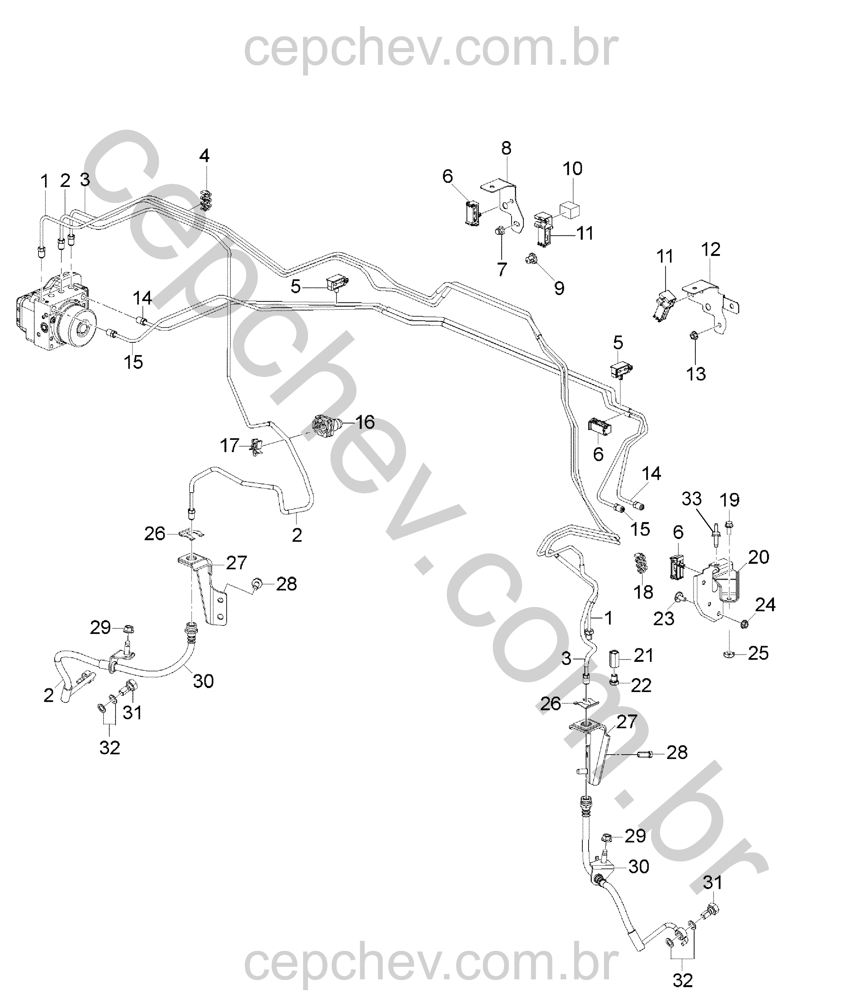 Linhas e tubulações de freio dianteiro e traseiro (2012–2024) (1)