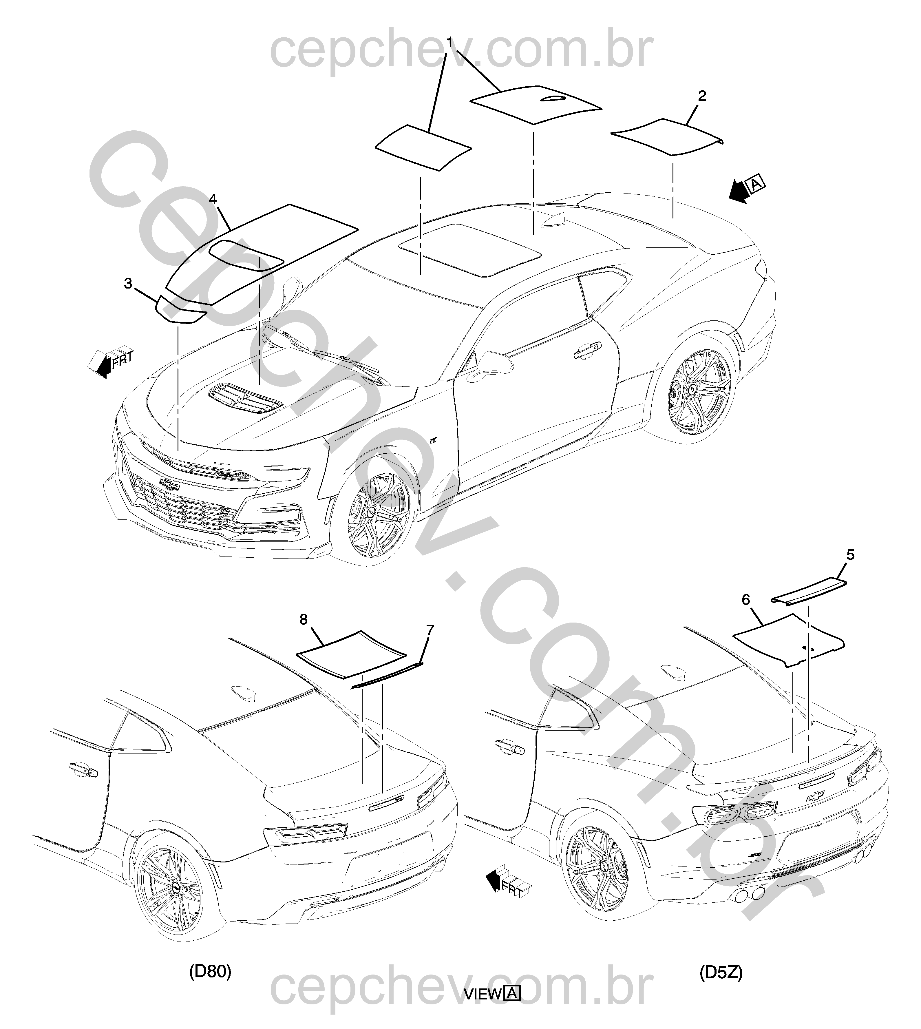 Faixas e decalques para carroceria com teto solar (2020–2024)