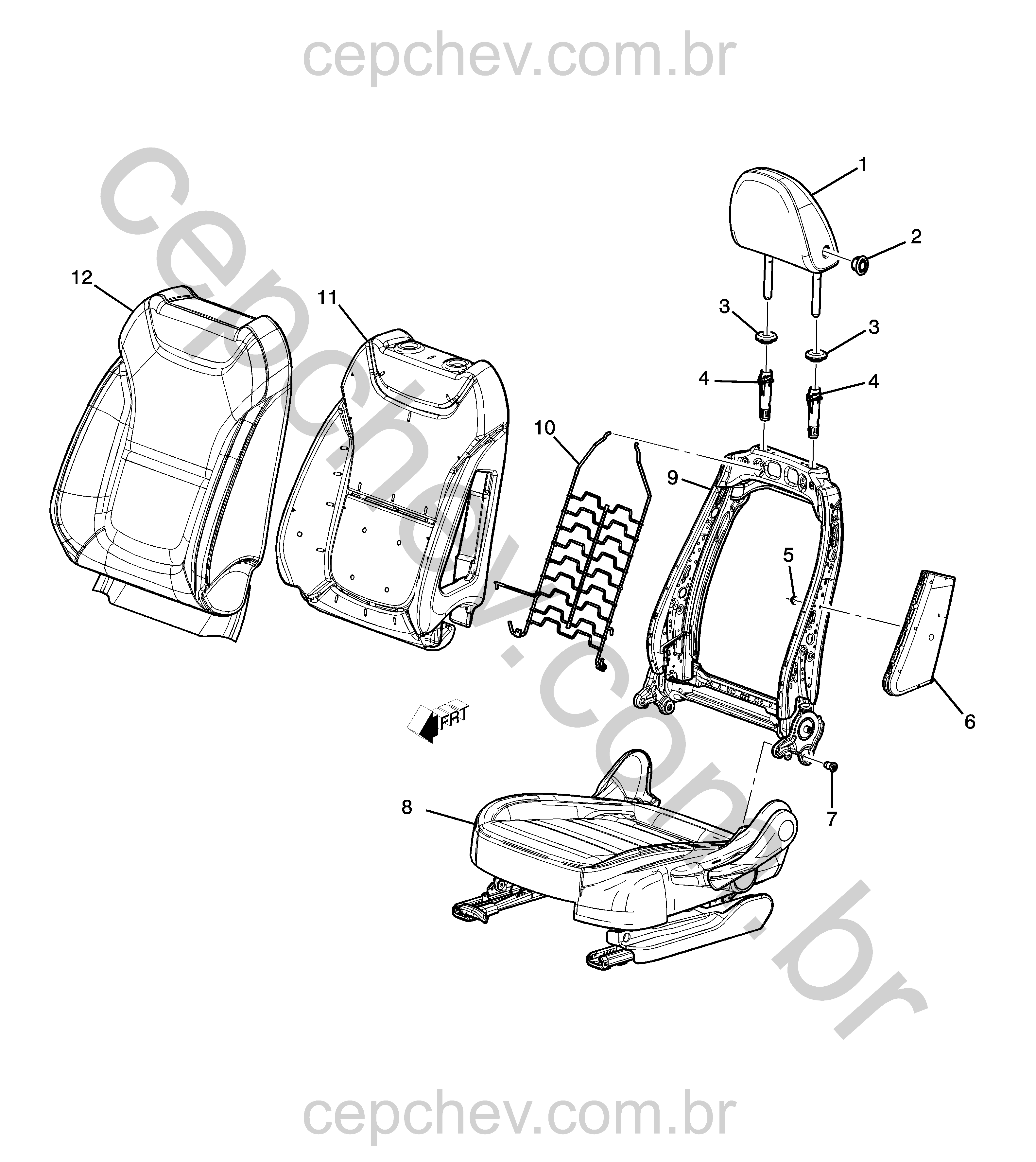 Conjunto banco dianteiro e traseiro com encosto, almofada e airbag lateral