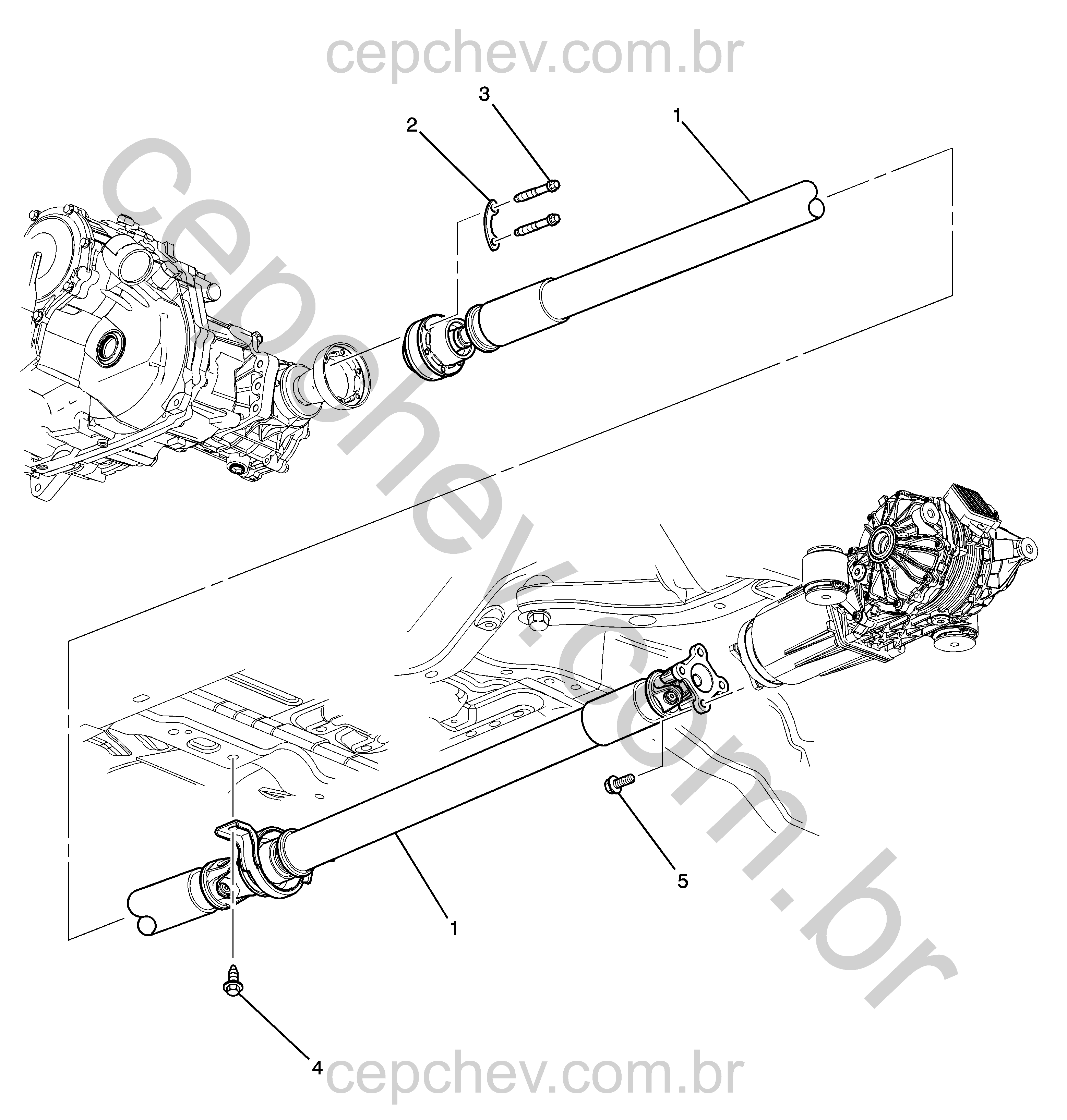 Suporte e eixo de propulsão com componentes para montagem e fixação