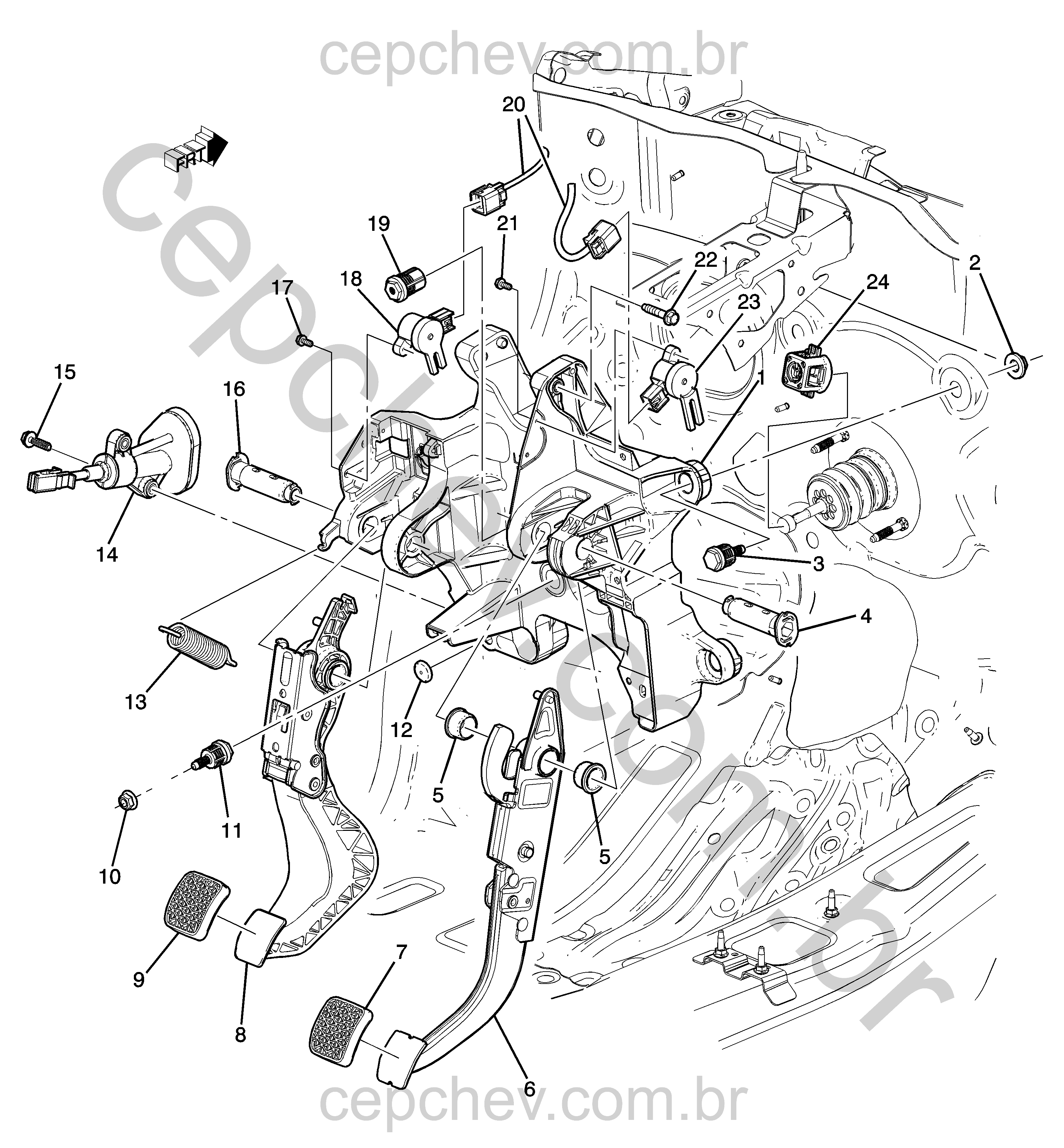 Pedal freio e embreagem para transmissão manual (2013–2014)