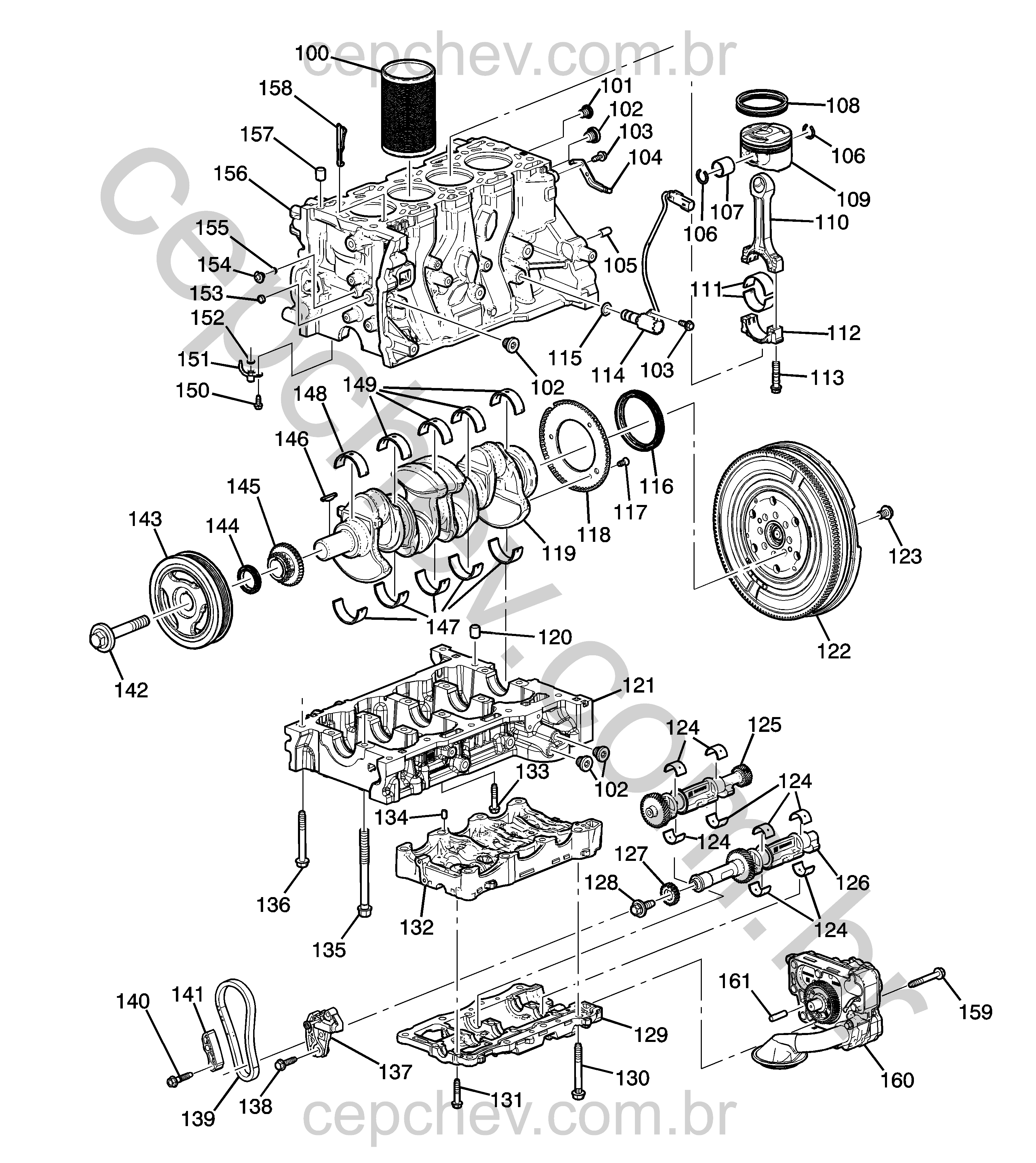 Motor 2.0L L4 bloco e peças internas (LTG/2.0X, manual M13)