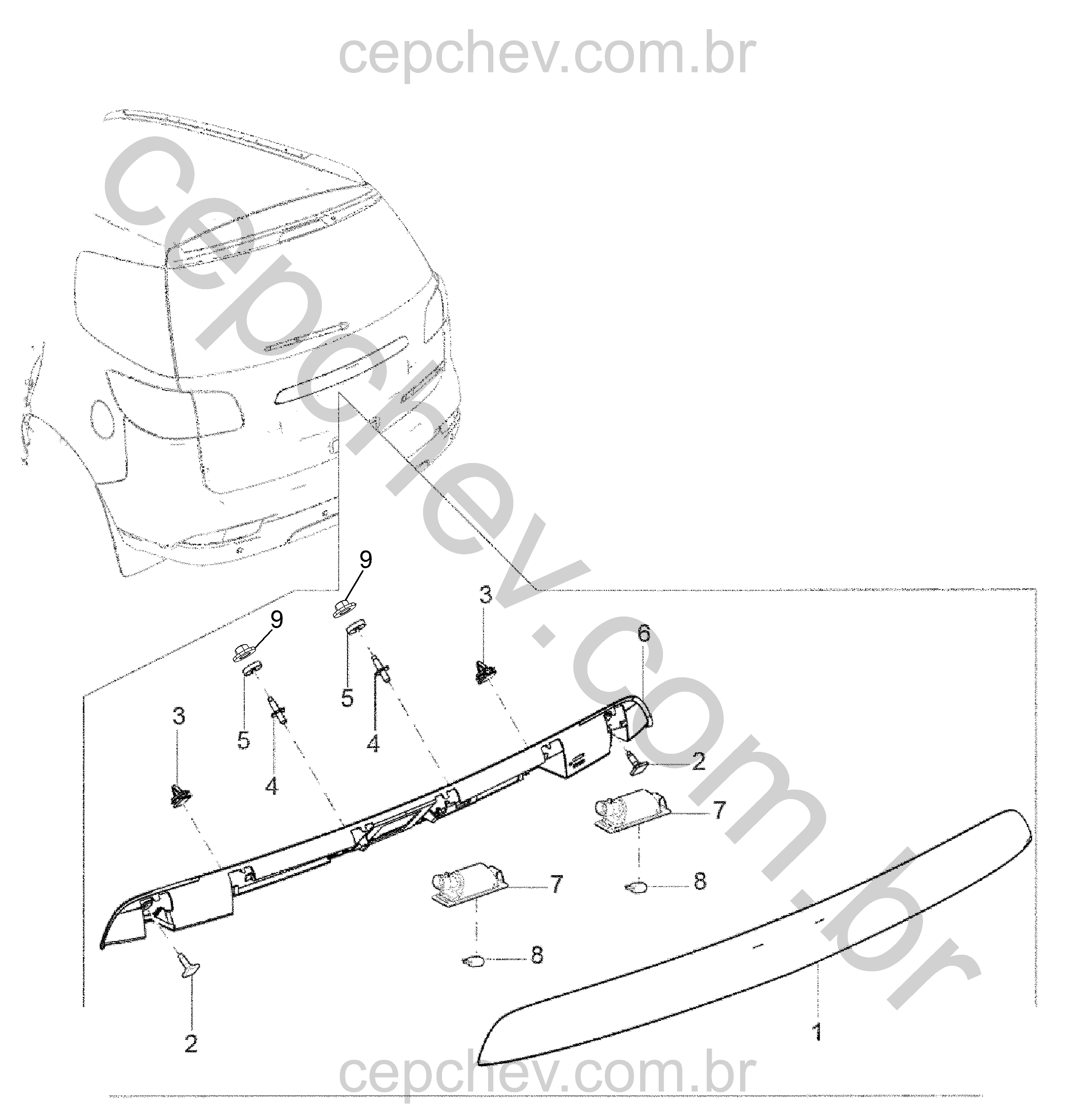 Molduras e componentes da carroceria para fechamento e iluminação traseira