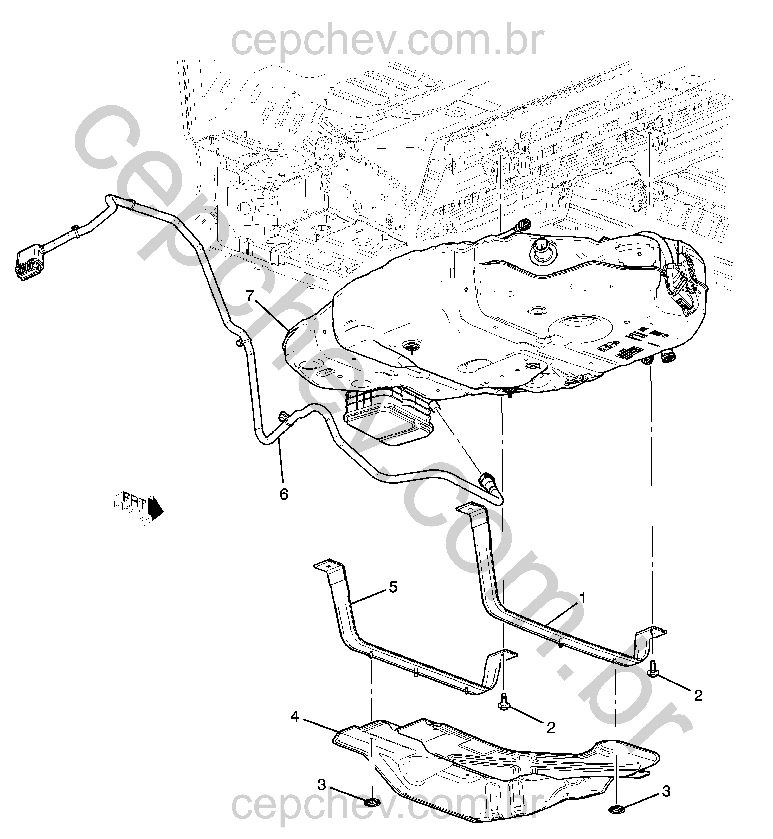 Fixação e cintas do tanque de combustível