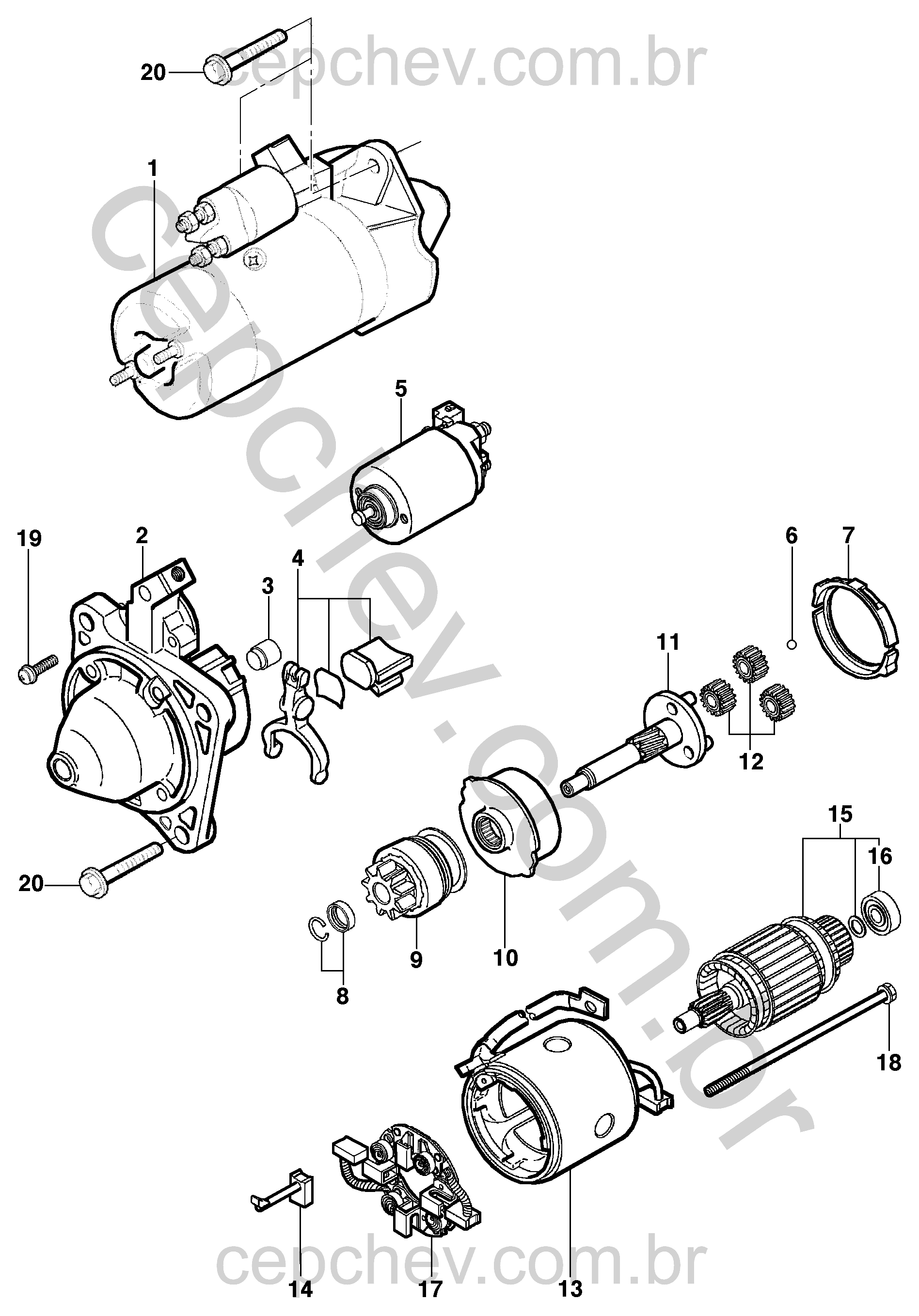 Motor de partida LJ6 A/S e componentes Mitsubishi completos