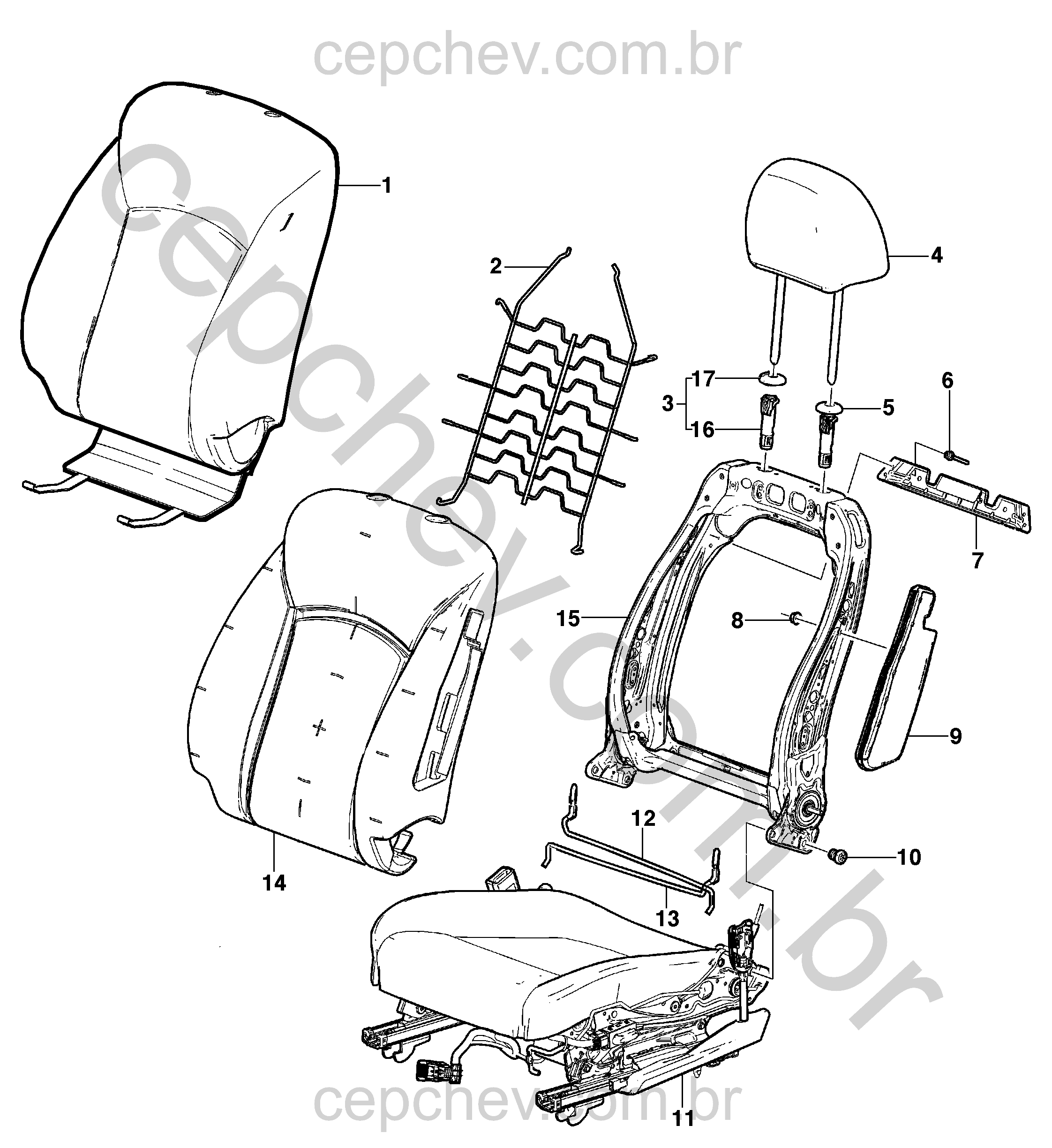 Conjunto banco motorista com almofadas, ajustes verticais e acabamentos le.