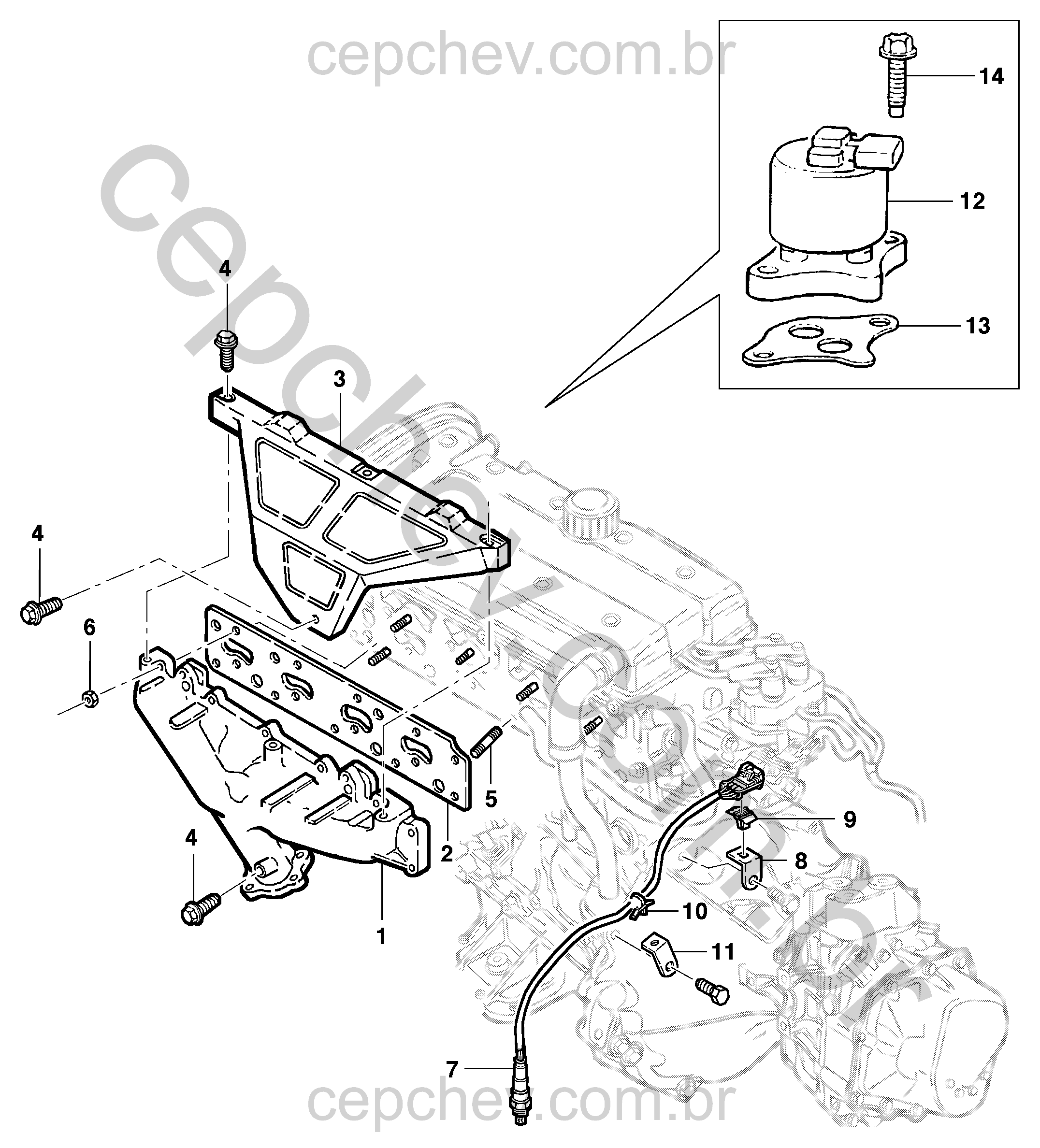 Coletor de escape e sensor de oxigênio motor 16V (L91/L34/LE6)