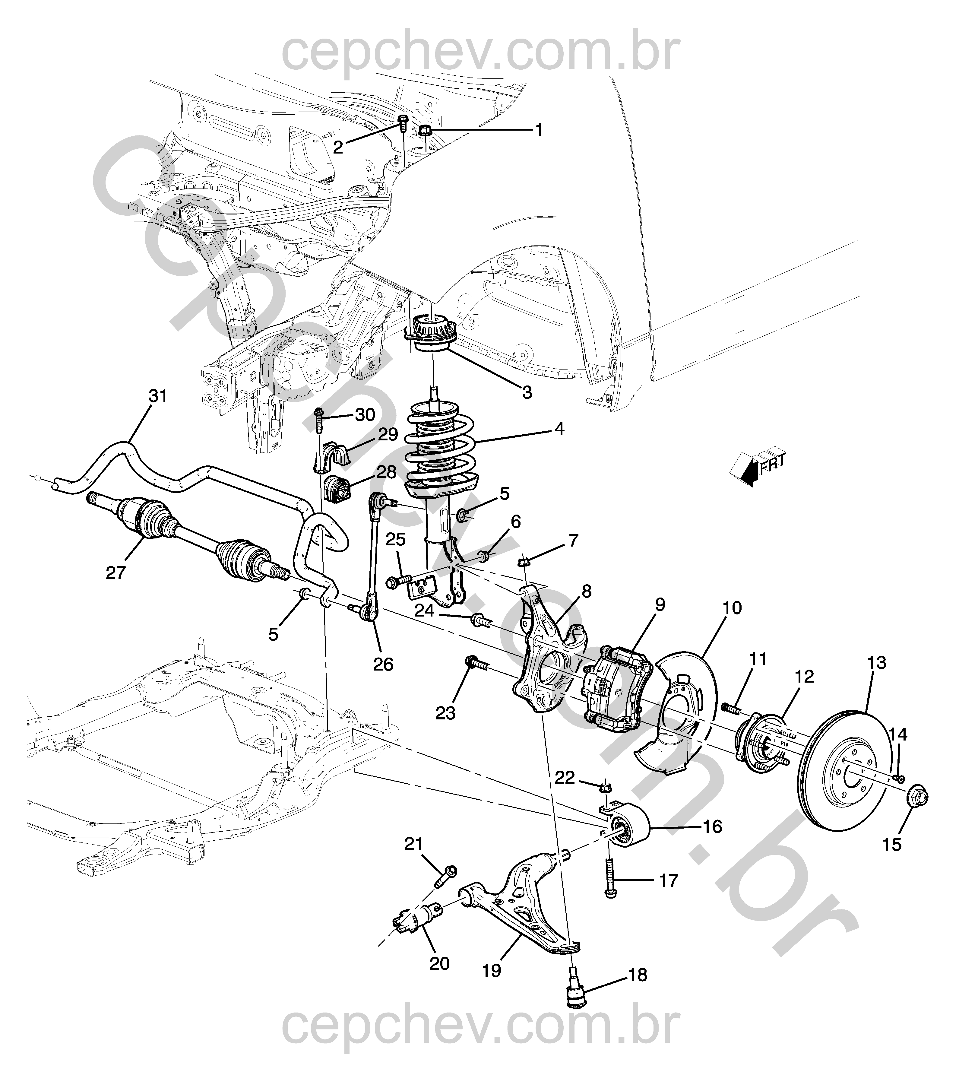 Suspensão dianteira e freios dianteiros (2022–2024) XH, XJ26
