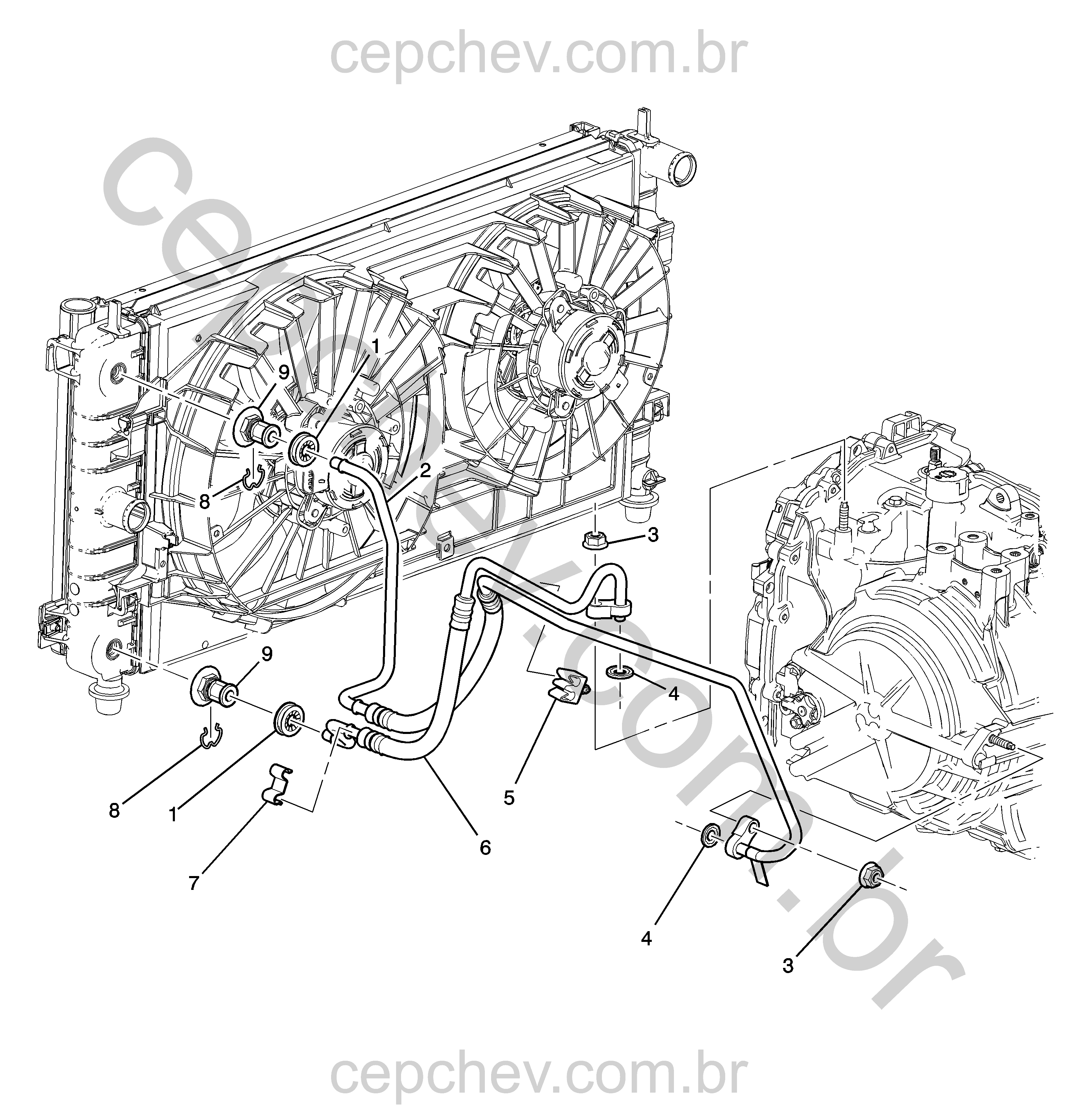 Tubo e mangueira do arrefecimento do fluido da transmissão automática LE9 (2011)