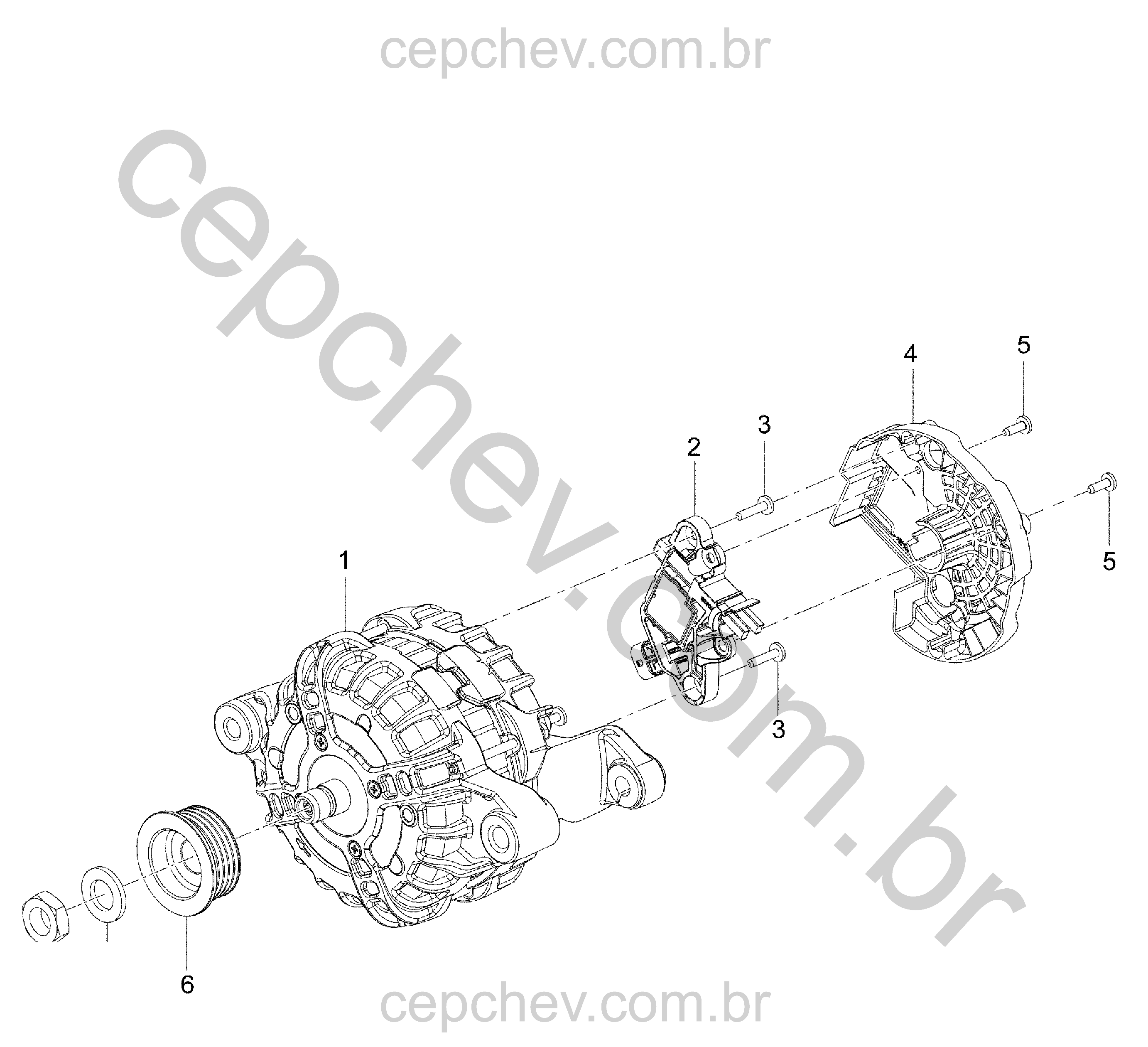 Conjunto alternador (2019–2021) com polias, regulador e acessórios
