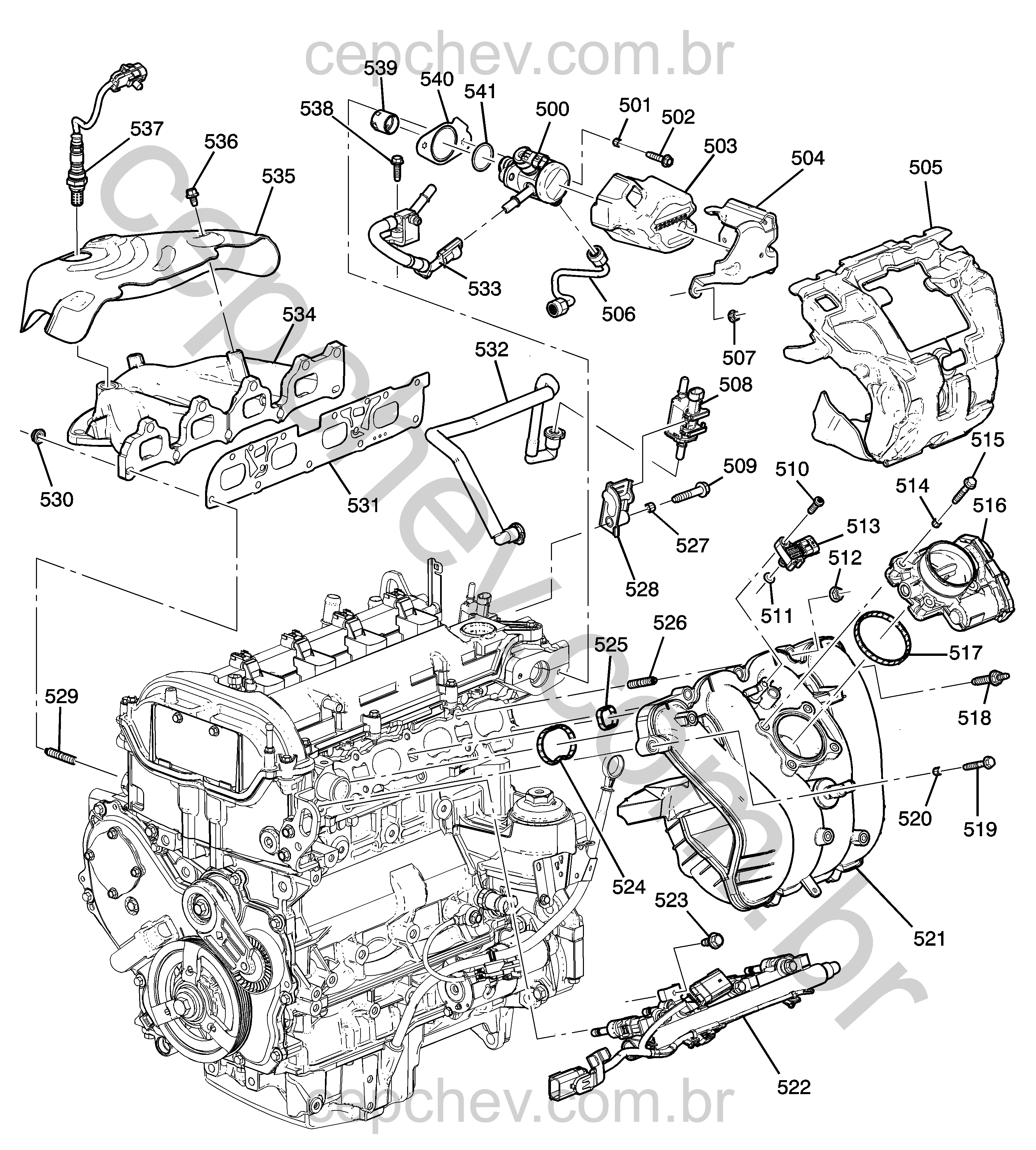 Conjunto motor 2.4L L4 com coletores e sistema de combustível (LAF/2,4C)
