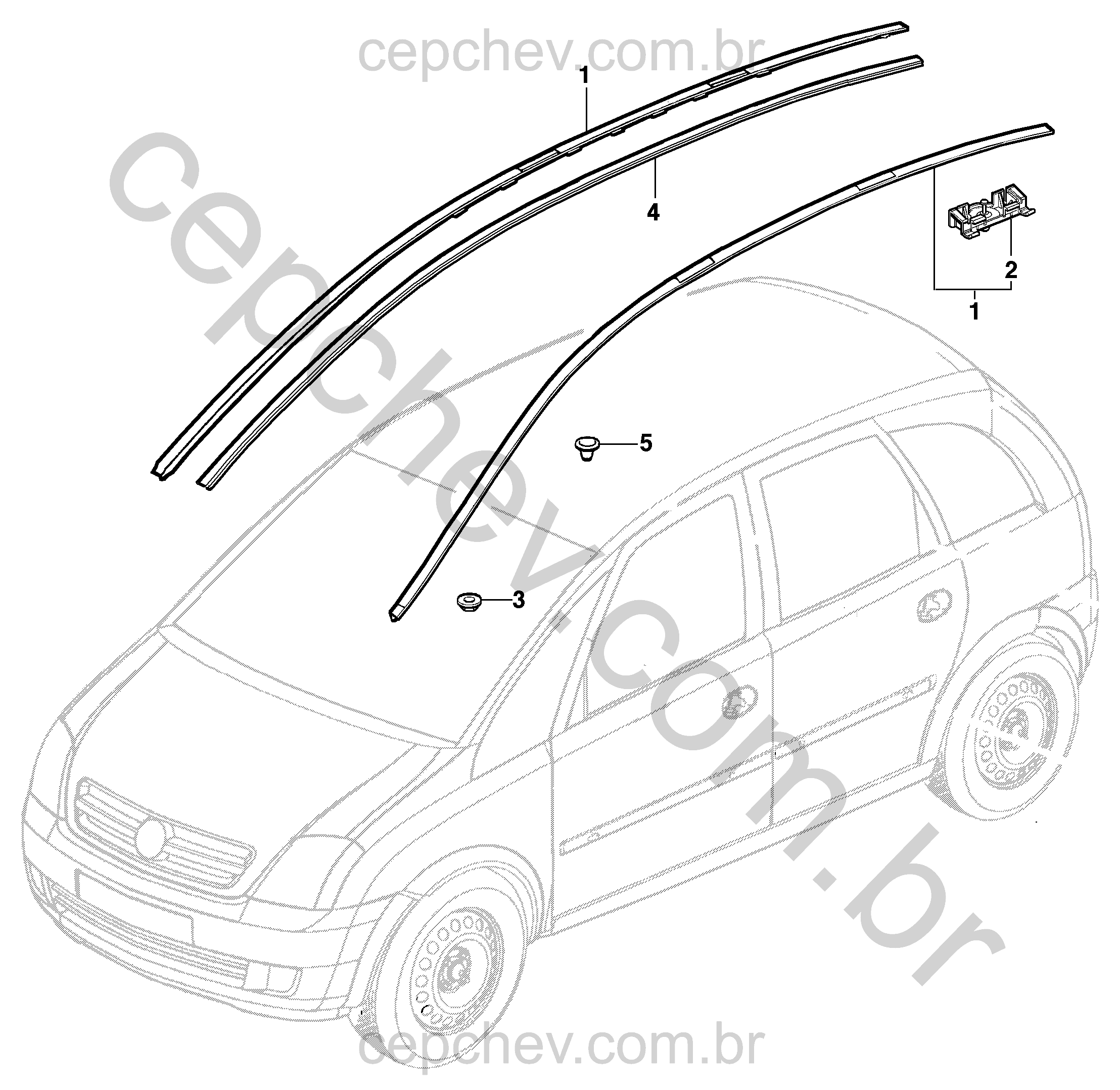 Acabamento externo do teto para Meriva com molduras e acessórios
