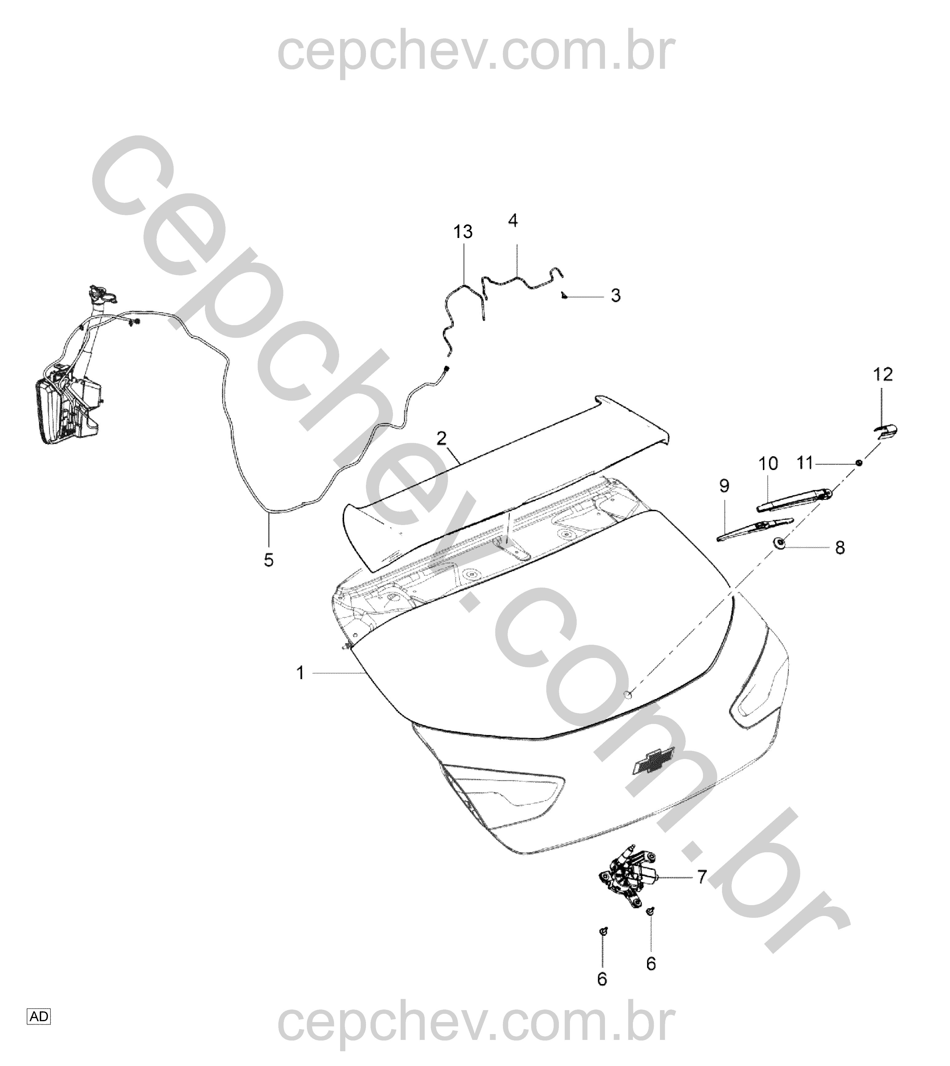 Sistema limpador e lavador da janela traseira com motor e acessórios completos