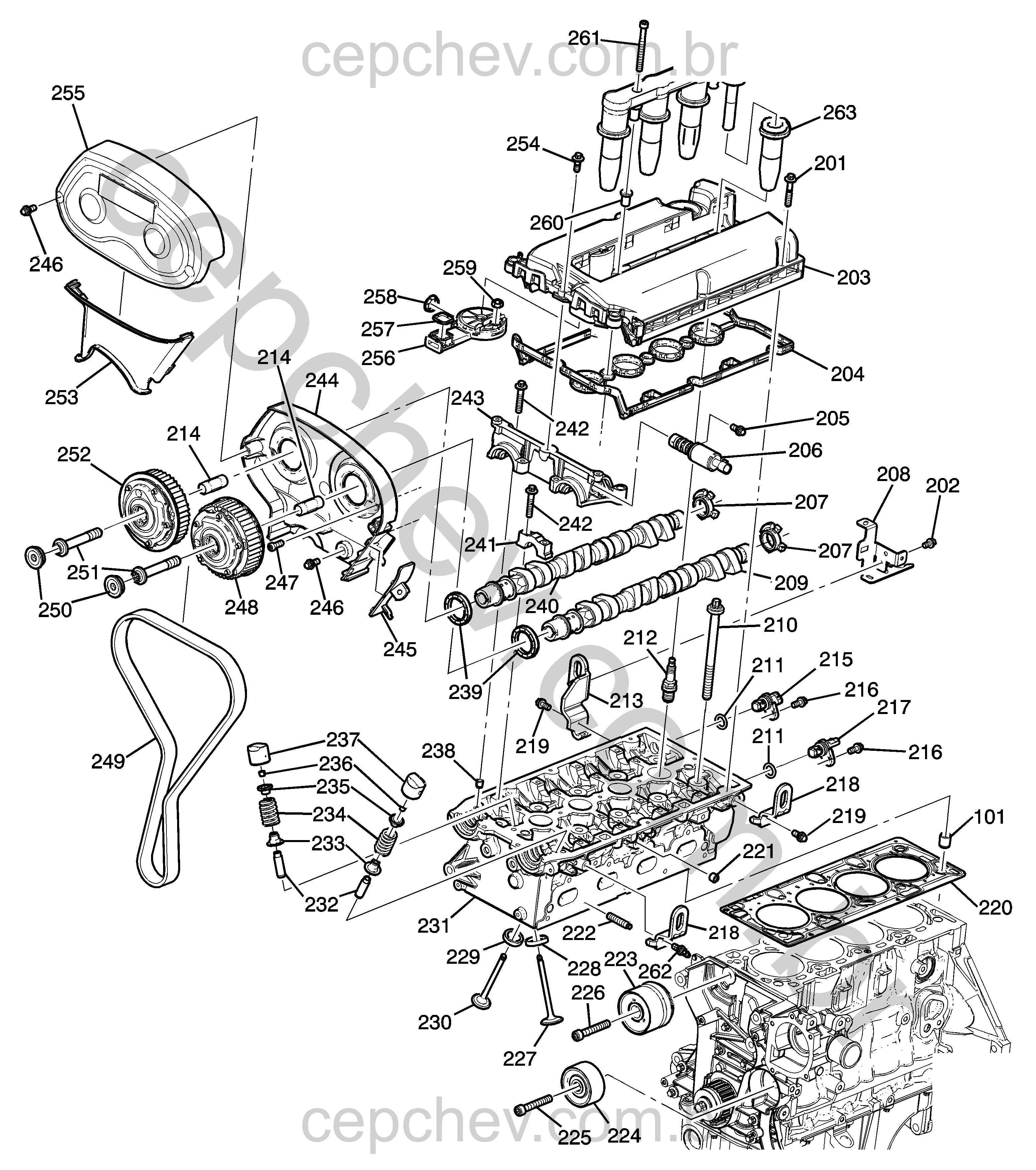 Cabeçote e peças relacionadas ao motor 1.6L L4 (LFJ) com eixo-comando e válvulas