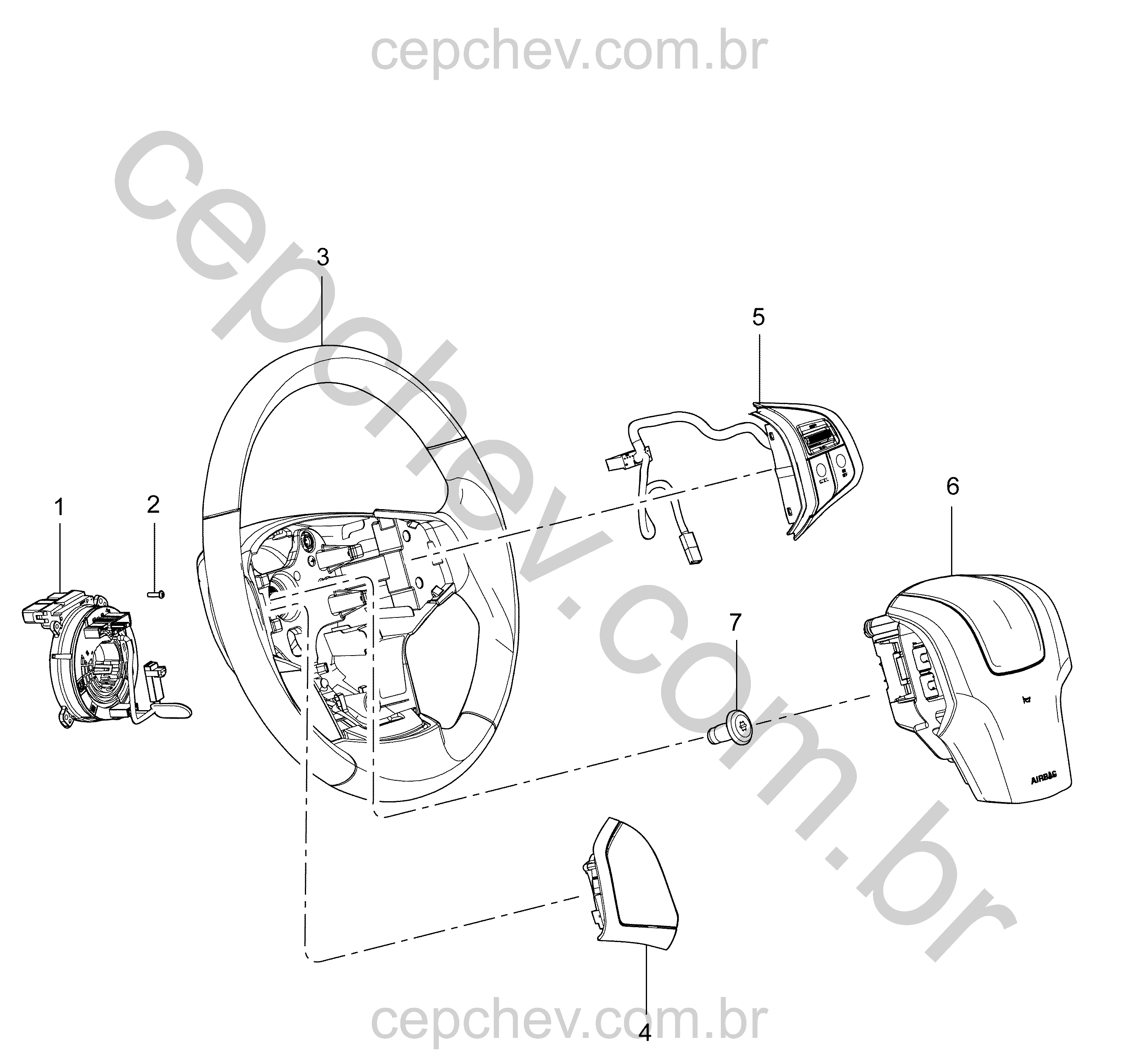 Sistema áudio e volante de direção (K34, exc W1Y)