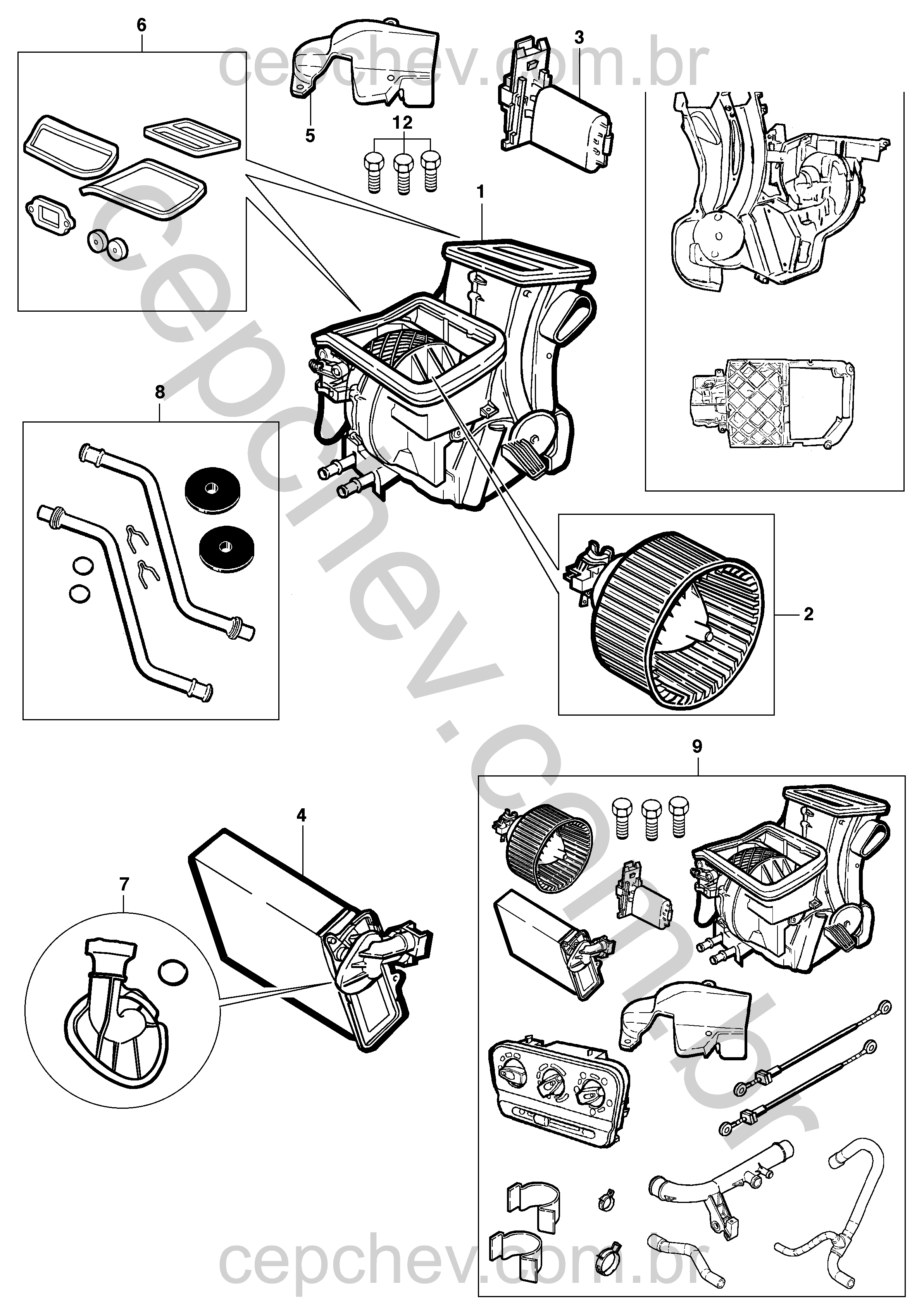 Conjunto aquecedor com módulo, ventilador, resistor e kits de vedação e mangueiras