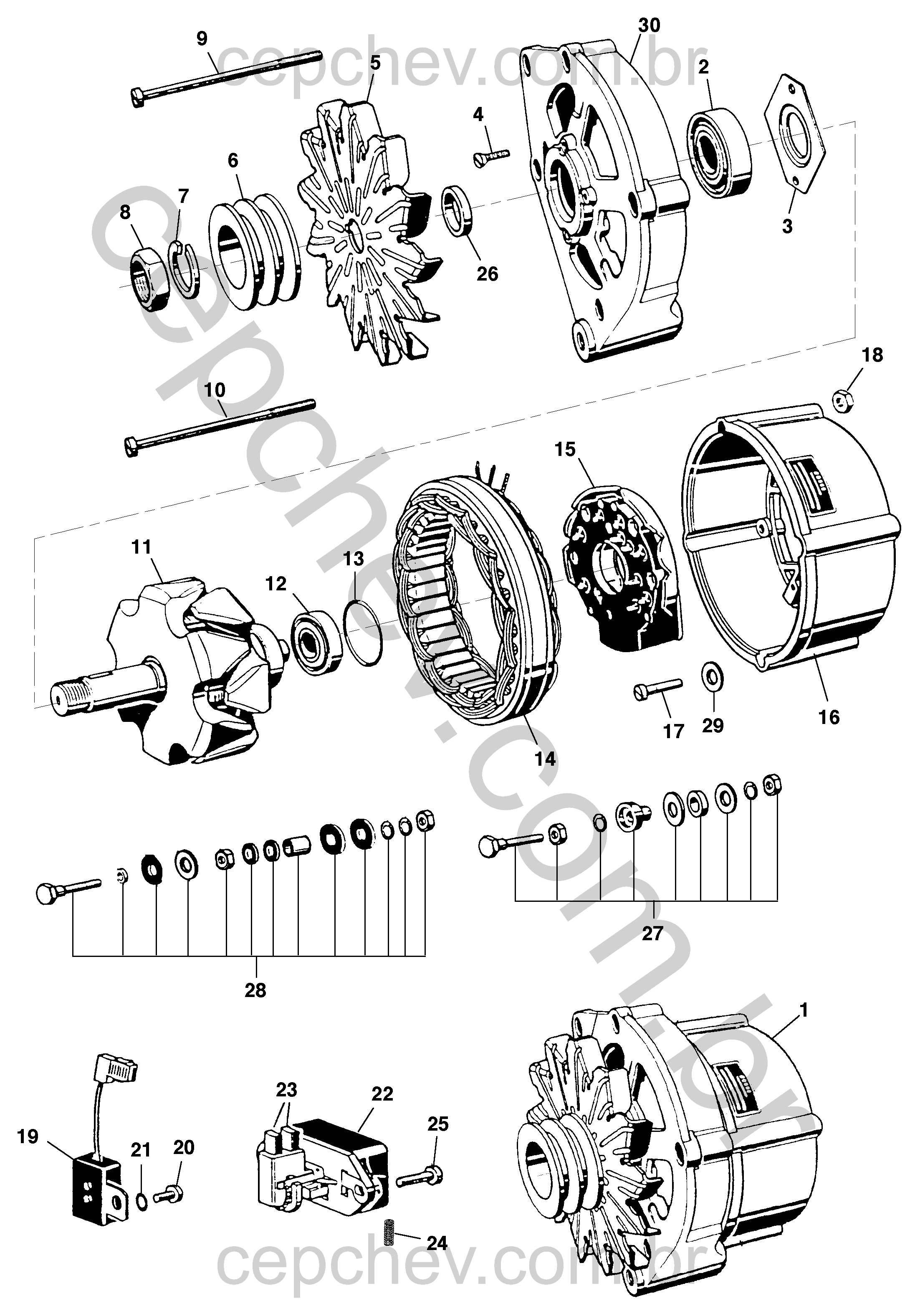 Alternador 55A e 85A para motor diesel L4A Maxion com peças completas