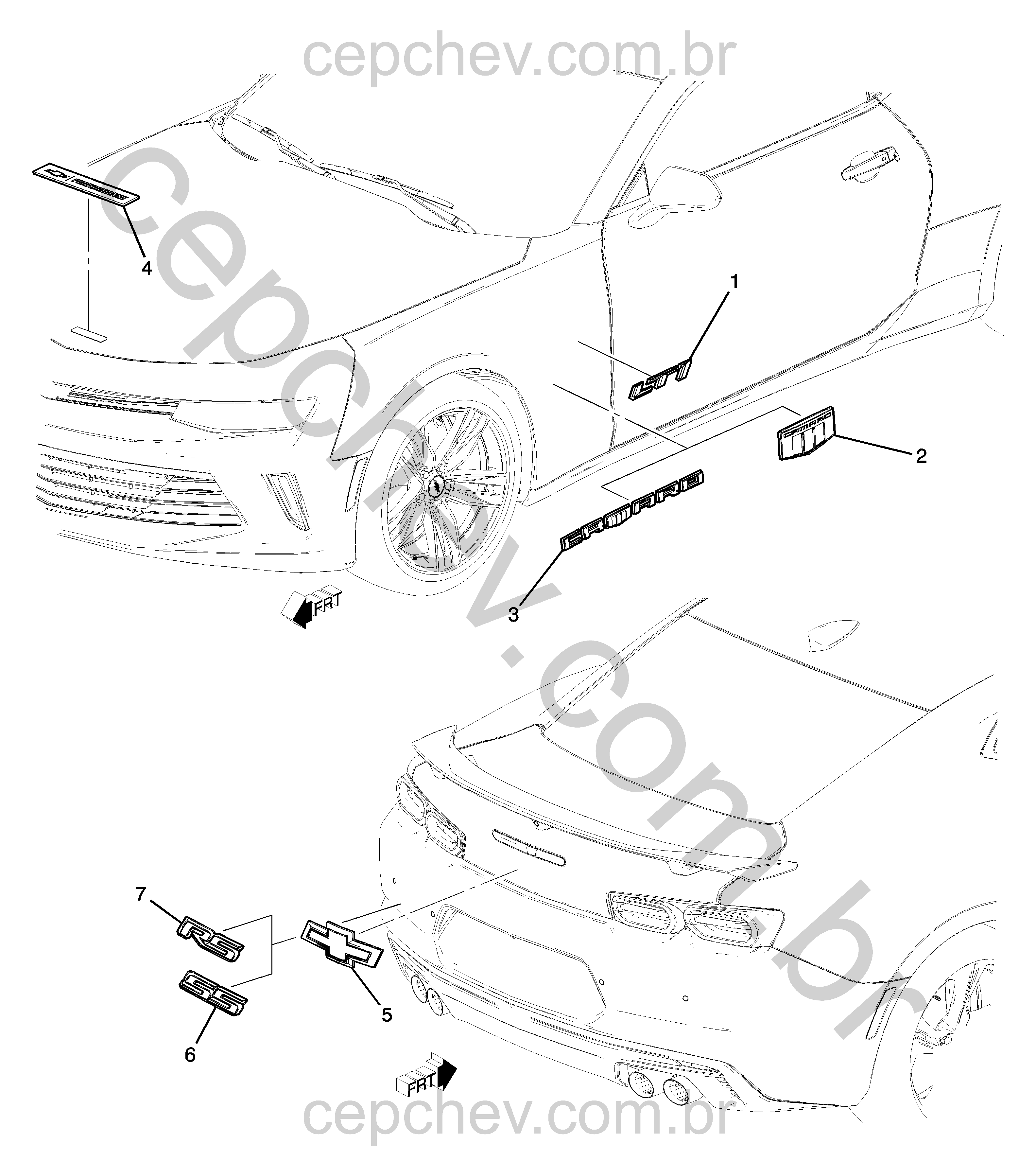 Placas e emblemas para tampa e para-lama (2020–2024)