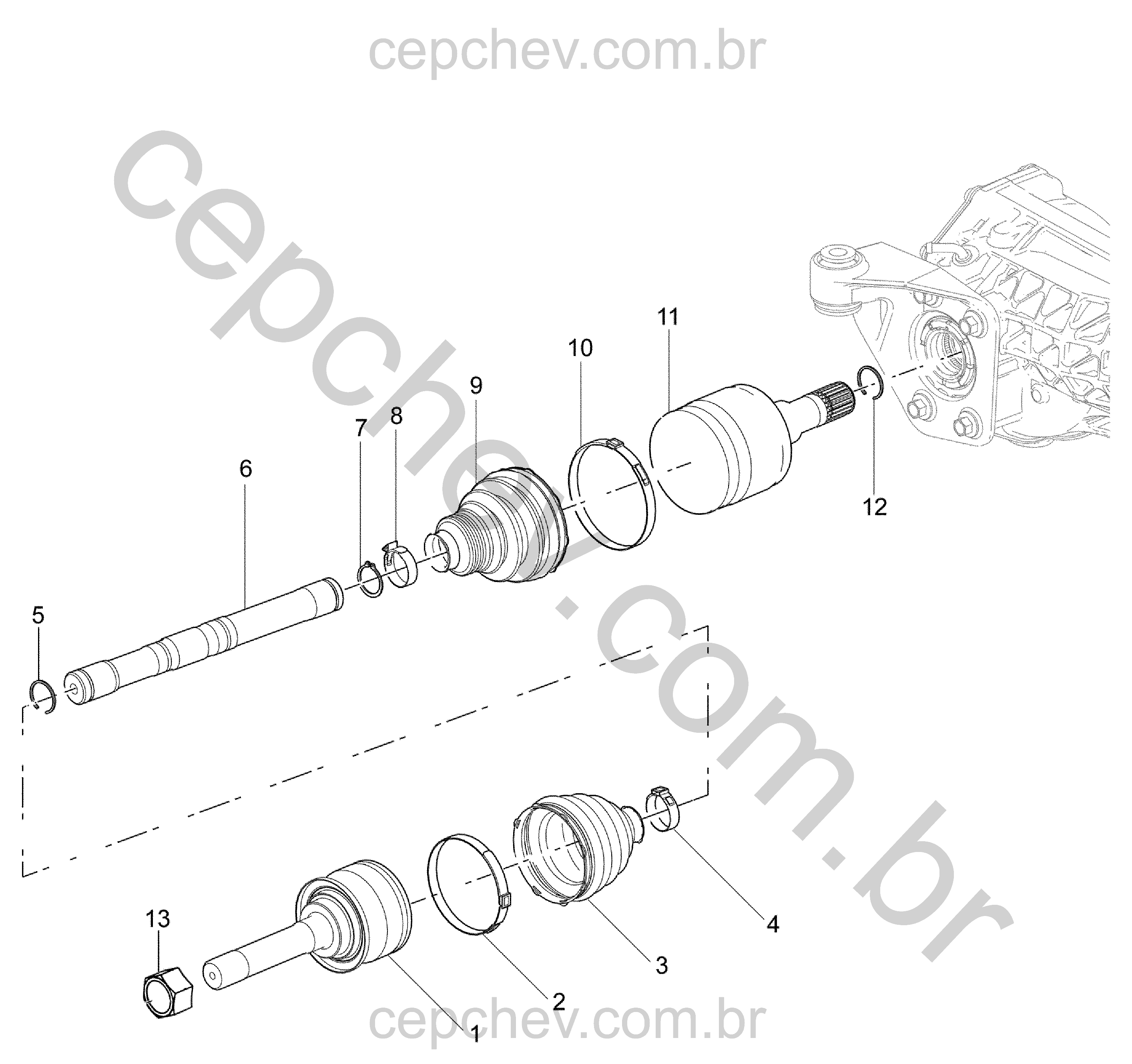 Eixo de acionamento e junta homocinética roda dianteira (Ø50 mm)