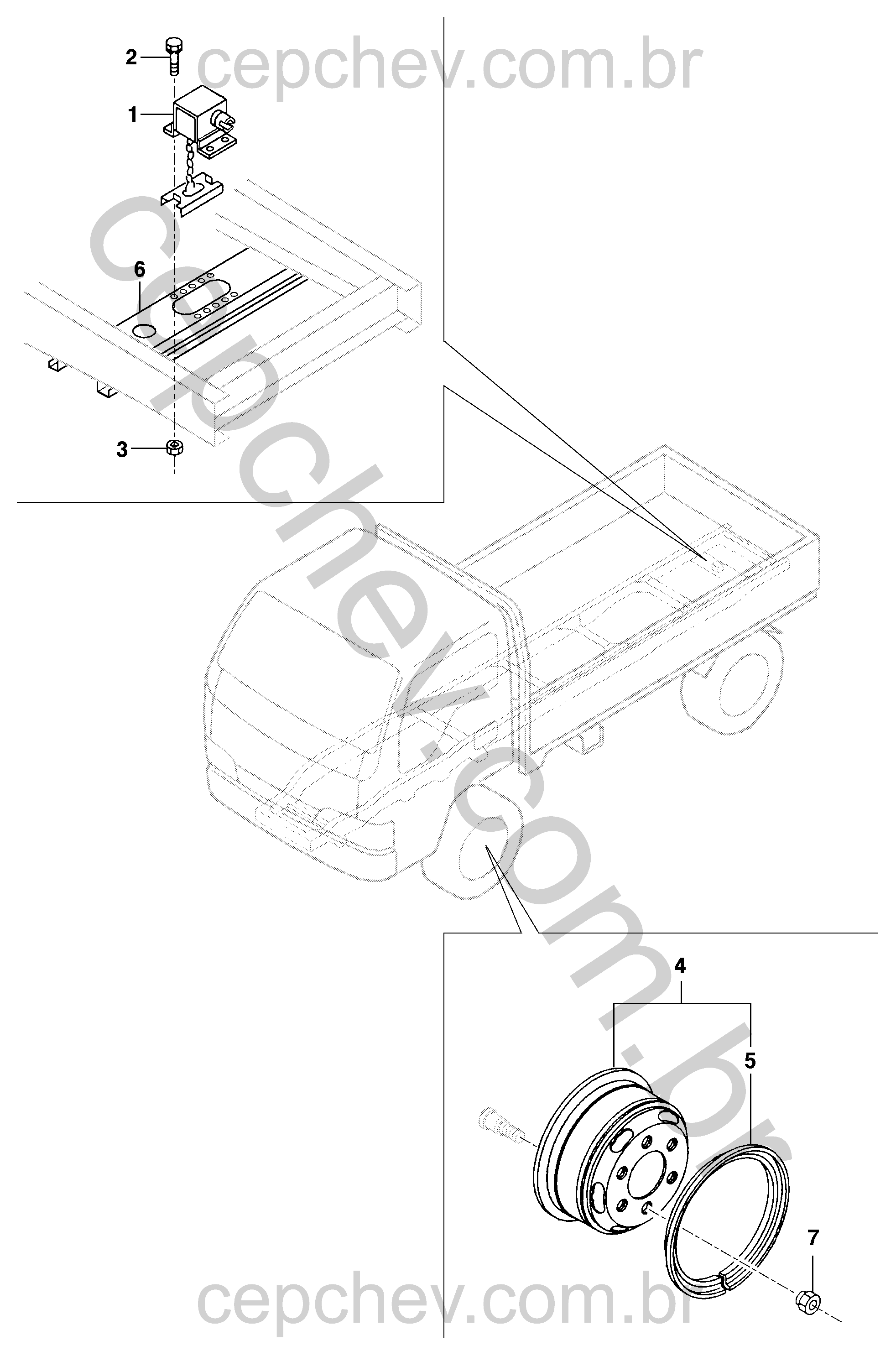 Roda sobressalente e suporte completo para fixação e segurança