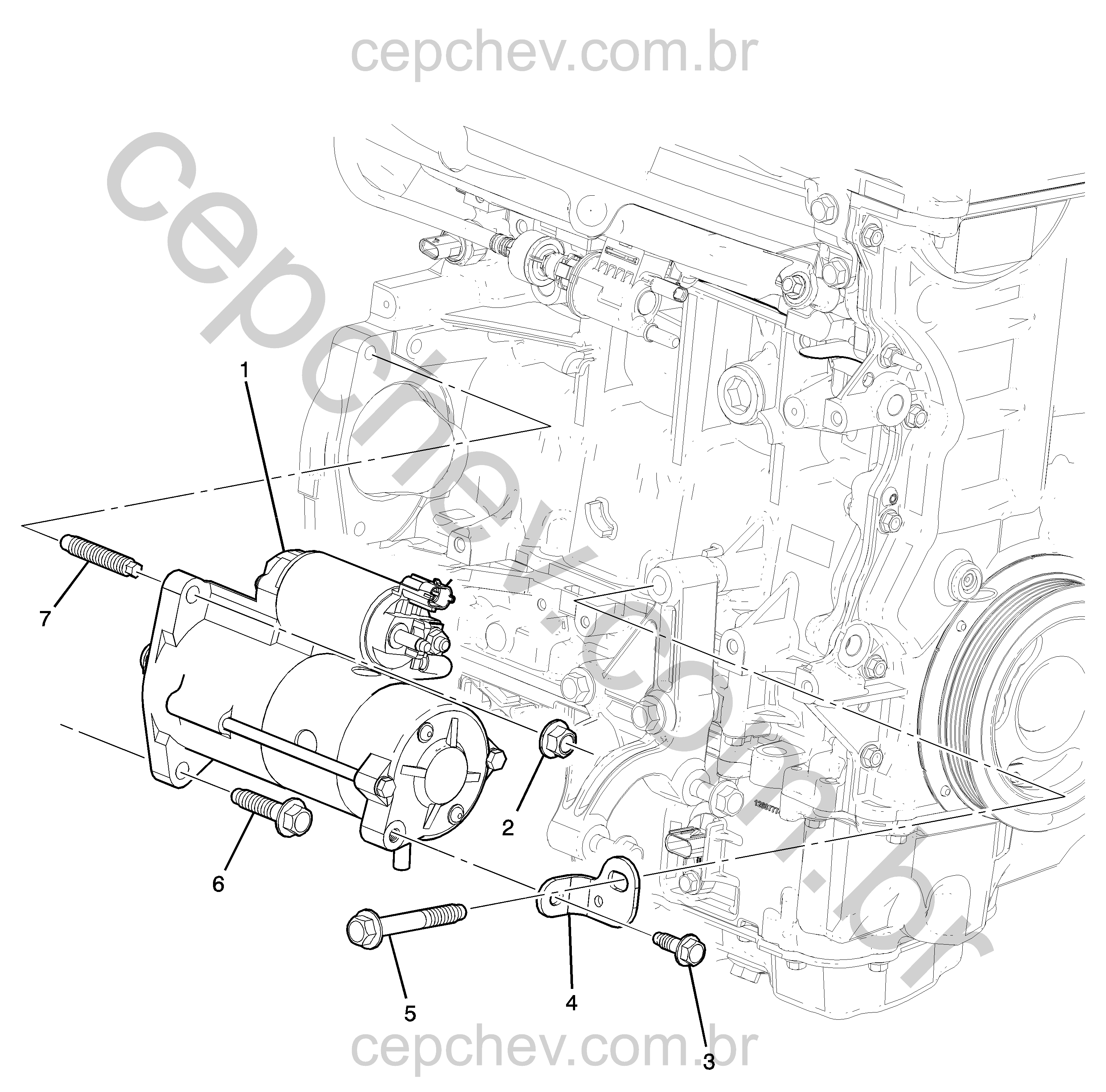 Suporte e motor de arranque com parafusos específicos