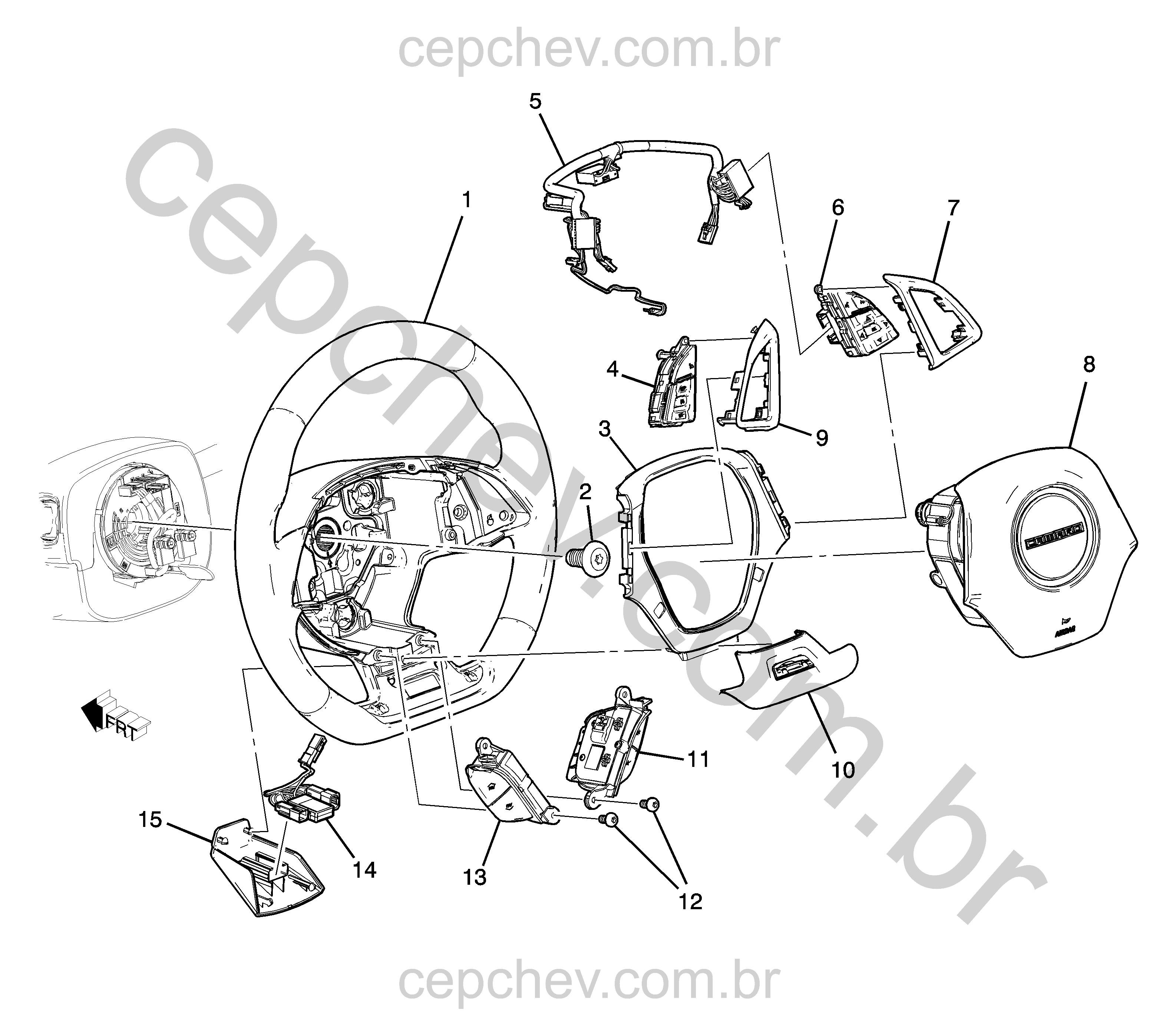 Volante de direção, airbag, interruptores e chicote elétrico (exceto controle manual)