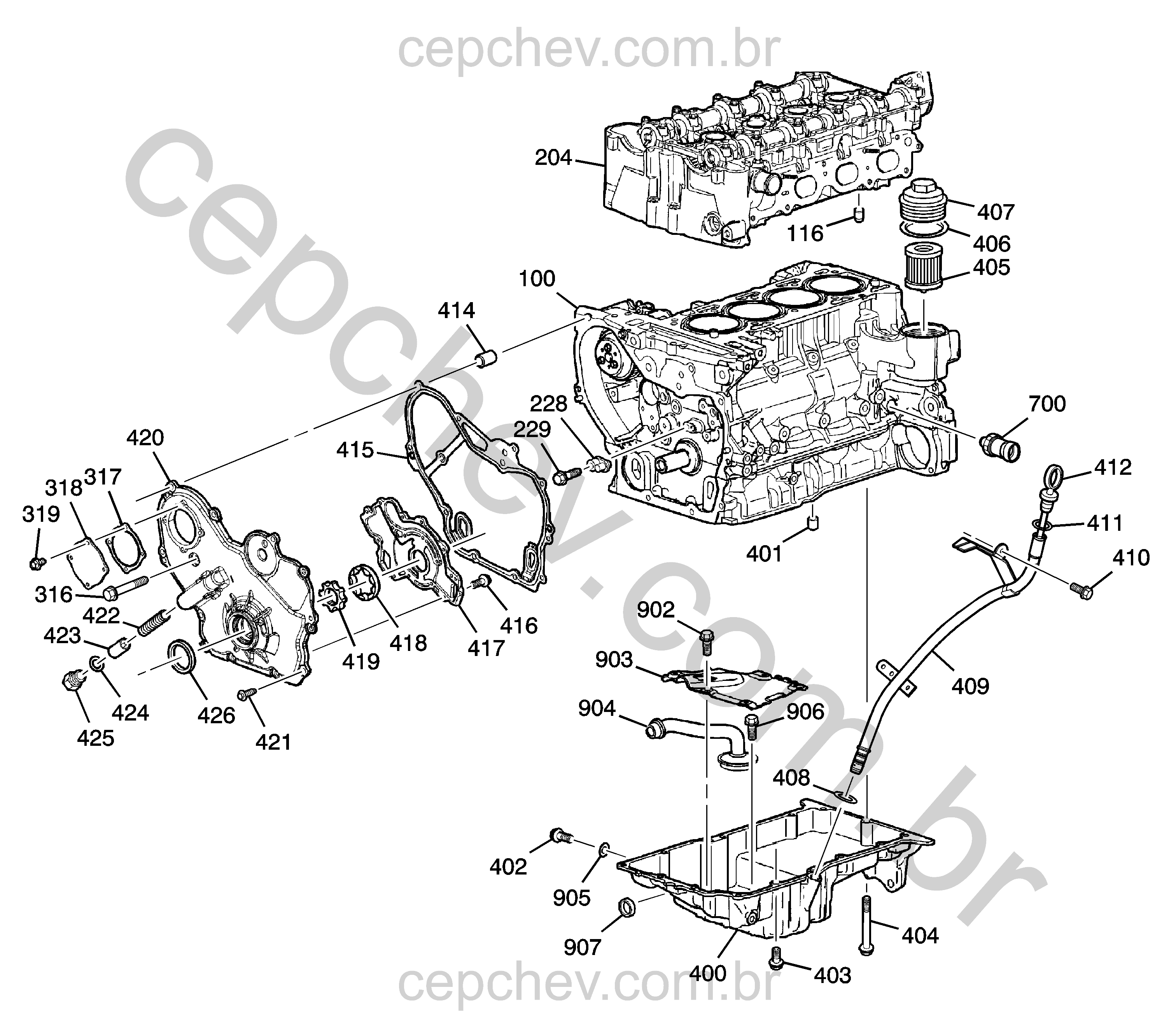 Conjunto motor 2.4L L4 com bomba óleo, cárter e tampa dianteira (LE9)